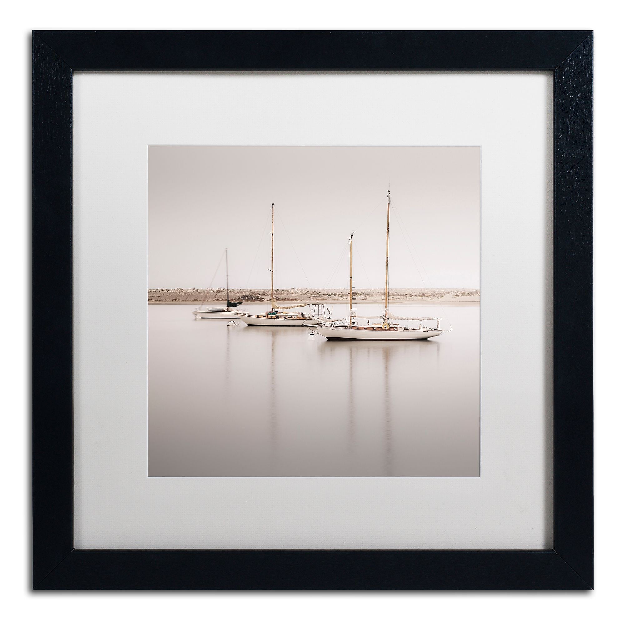 Trademark Fine Art ''Three Boats'' by Moises Levy 16" x 16" White Matted Black Frame (ALI1149-B1616MF)
