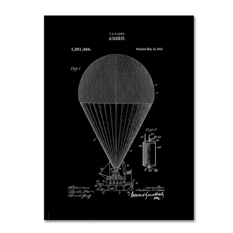 Trademark Fine Art ''Airship Patent 1913 Black'' by Claire Doherty 35" x 47" Canvas Art (CDO0001-C3547GG)