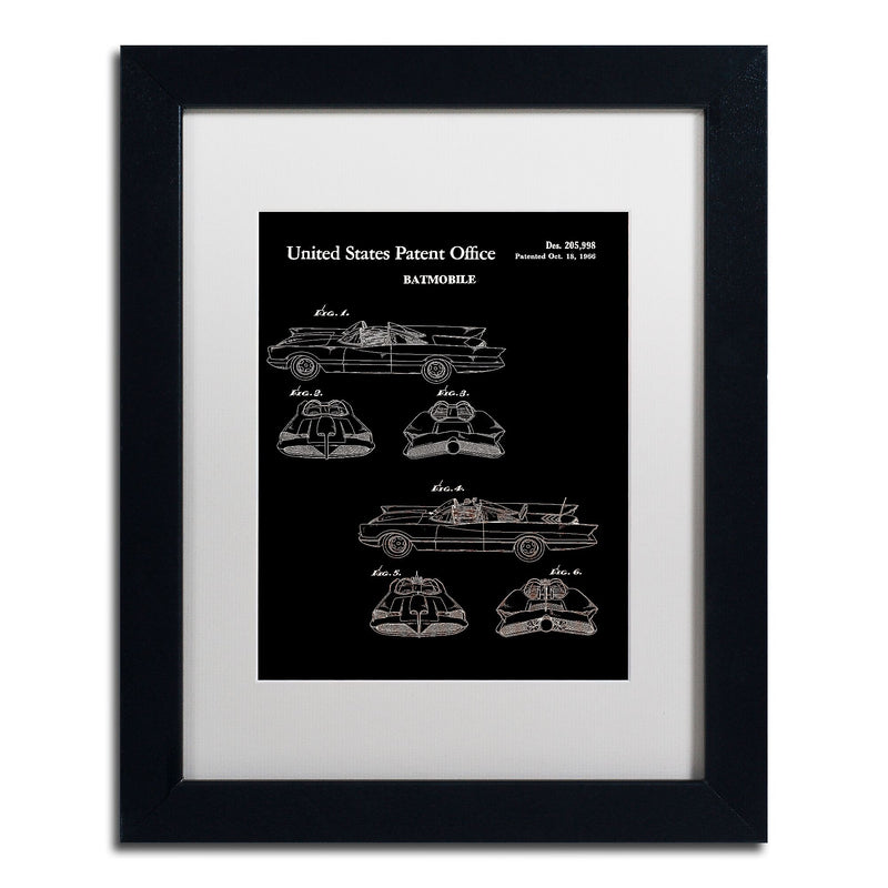 Trademark Fine Art ''Batmobile Car Patent 1966 Black'' by Claire Doherty 11" x 14" White Matted Black Frame (CDO0006-B1114MF)