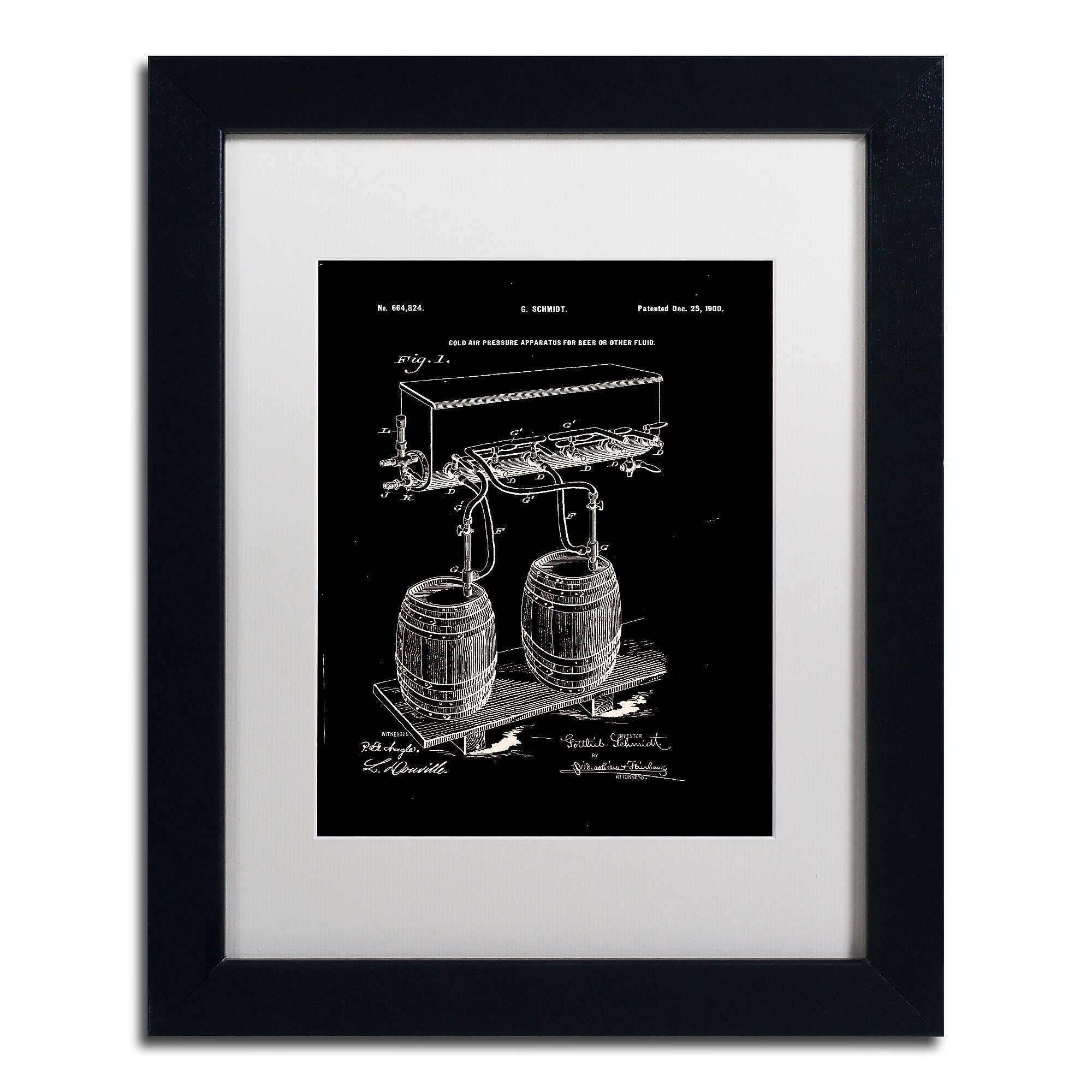 Trademark Fine Art ''Art Of Brewing Beer Patent Black'' by Claire Doherty 11" x 14" White Matted Black Frame (CDO0008-B1114MF)