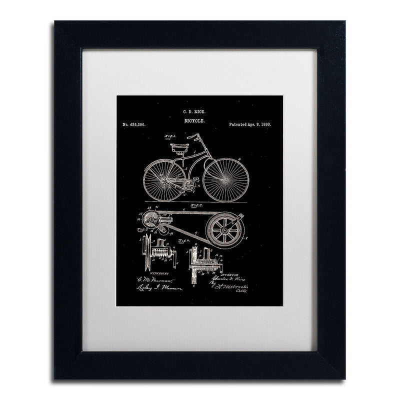 Trademark Fine Art ''Bicycle Patent 1890 Black'' by Claire Doherty 11" x 14" White Matted Black Frame (CDO0010-B1114MF)
