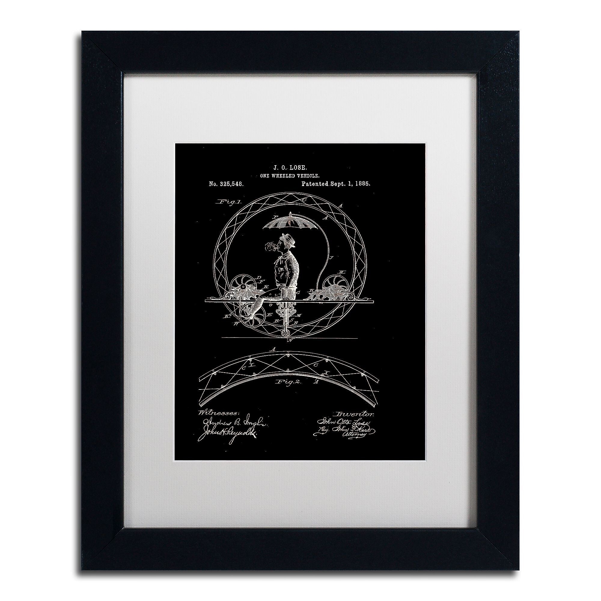Trademark Fine Art ''One Wheeled Vehicle 1885 Black'' by Claire Doherty 11" x 14" White Matted Black Frame (CDO0031-B1114MF)