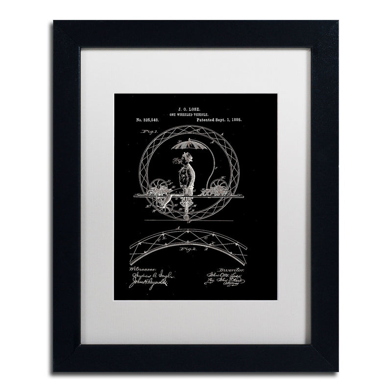 Trademark Fine Art ''One Wheeled Vehicle 1885 Black'' by Claire Doherty 11" x 14" White Matted Black Frame (CDO0031-B1114MF)