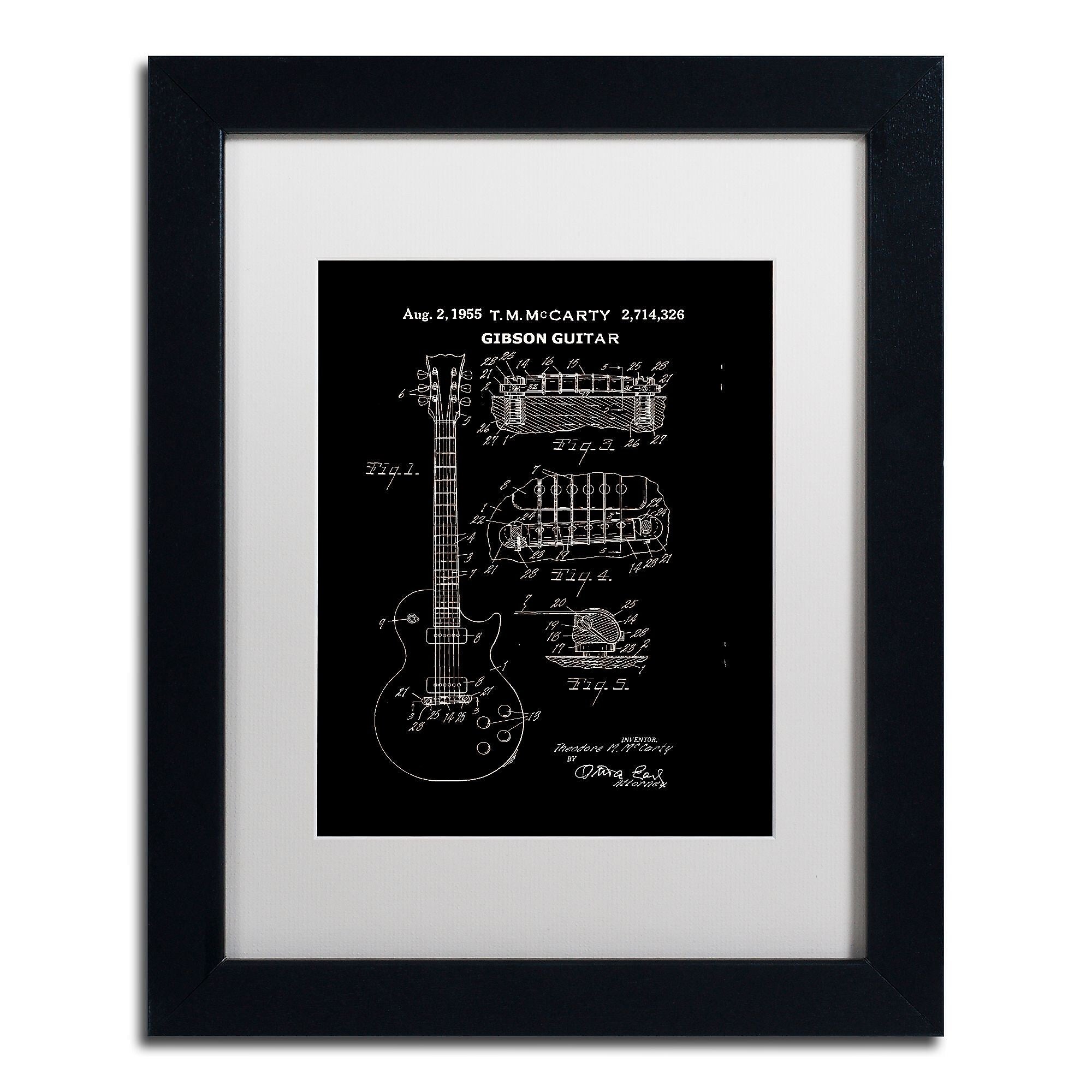 Trademark Fine Art ''1955 Mccarty Gibson Guitar Black'' by Claire Doherty 11" x 14" White Matted Black Frame (CDO0068-B1114MF)