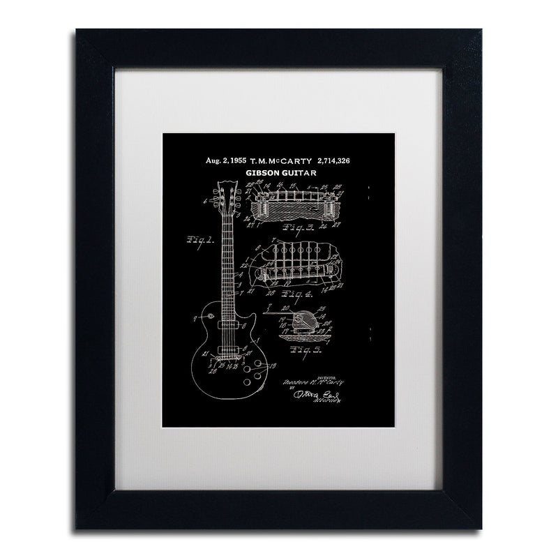 Trademark Fine Art ''1955 Mccarty Gibson Guitar Black'' by Claire Doherty 11" x 14" White Matted Black Frame (CDO0068-B1114MF)