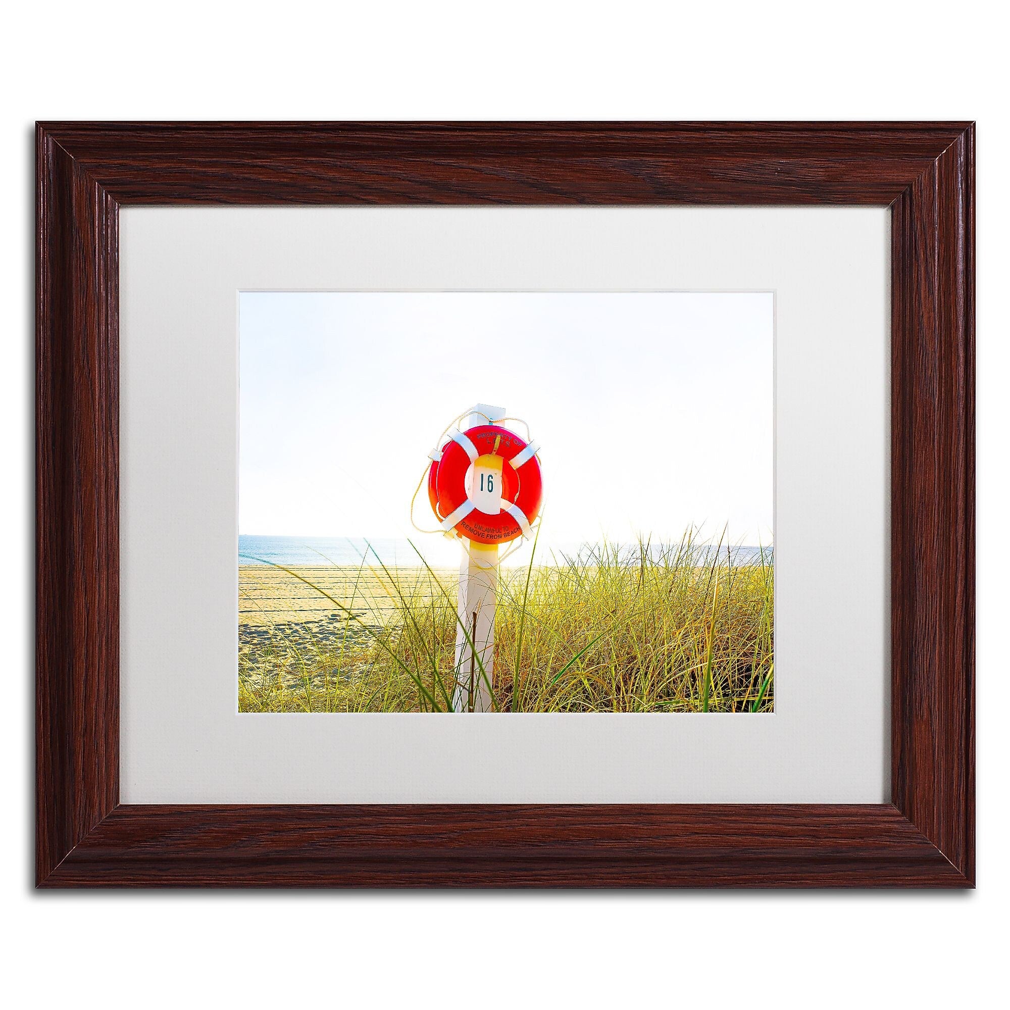 Trademark Fine Art ''Florida Beach Saver'' by Preston 11" x 14" White Matted Wood Frame (EM0522-W1114MF)
