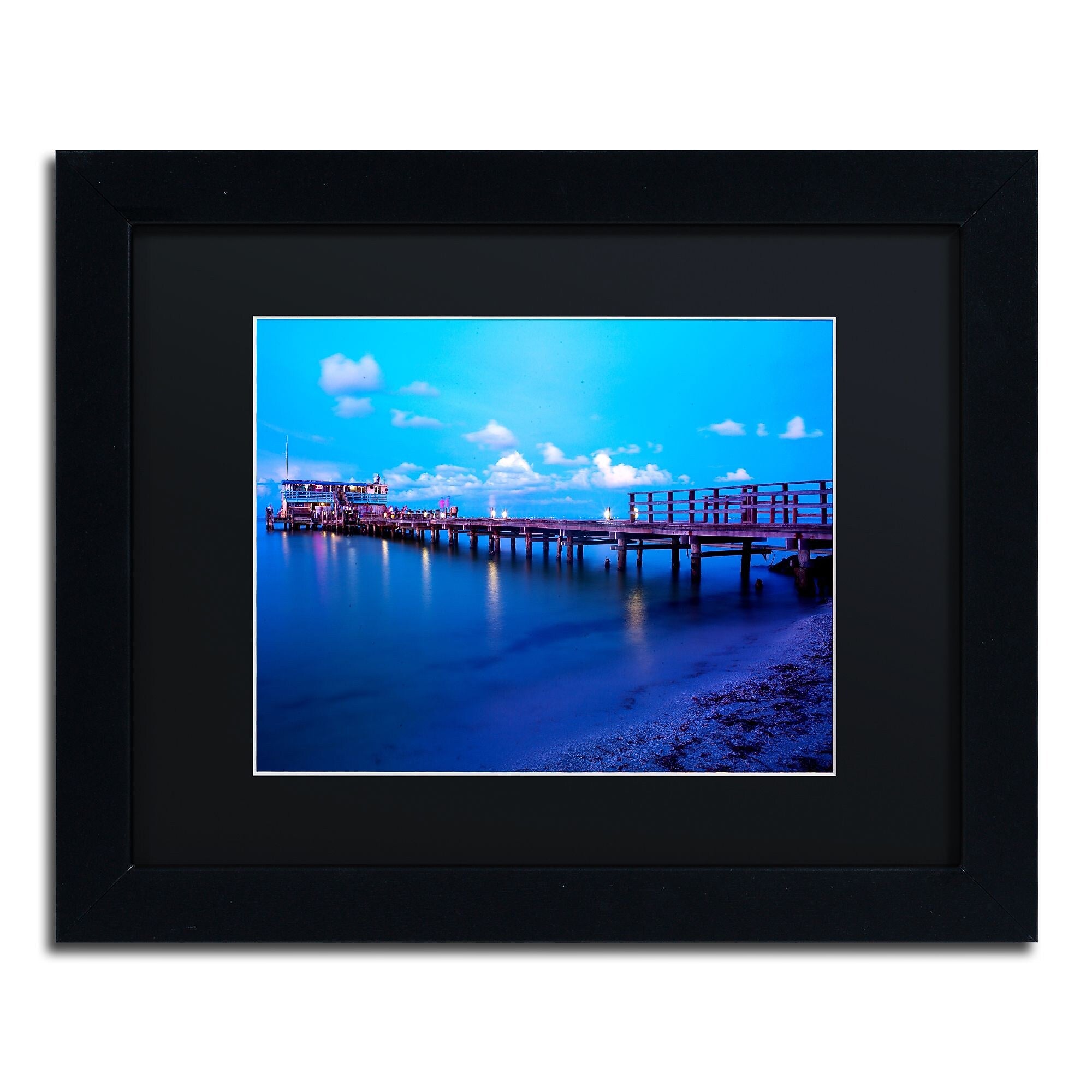 Trademark Fine Art ''Florida Pier'' by Preston 11" x 14" Black Matted Black Frame (EM0527-B1114BMF)