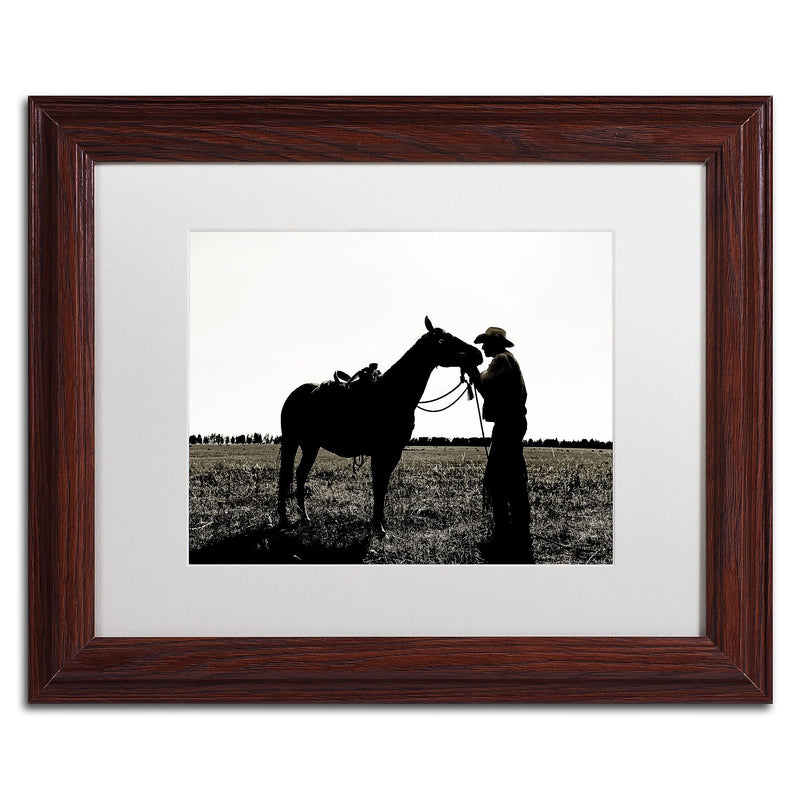 Trademark Fine Art ''Montana Horse Rancher Shadow 2'' by Preston 11" x 14" White Matted Wood Frame (EM0544-W1114MF)