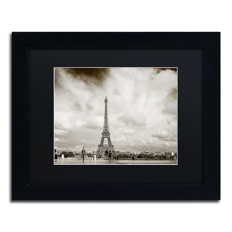 Trademark Fine Art ''Paris Eiffel Tower and Man'' by Preston 11" x 14" Black Matted Black Frame (EM0551-B1114BMF)