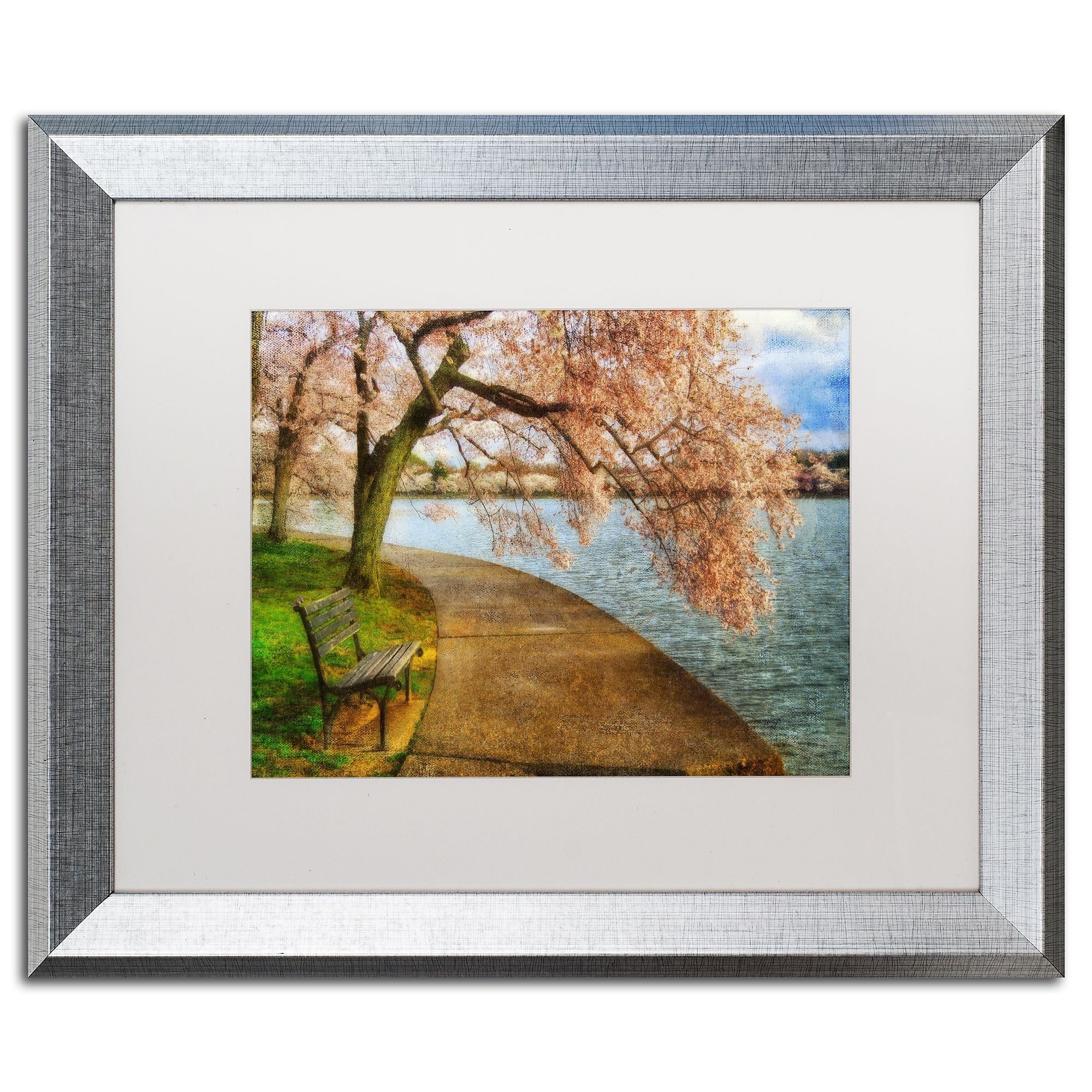 Trademark Fine Art ''Meet Me At Our Bench'' by Lois Bryan 16" x 20" White Matted Silver Frame (LBR0198-S1620MF)