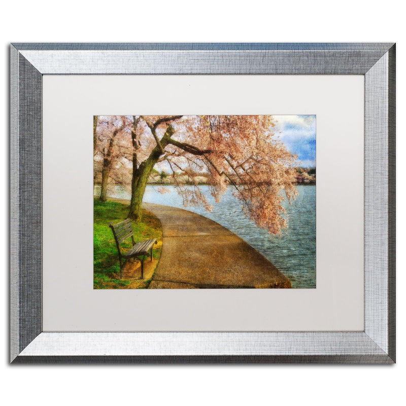 Trademark Fine Art ''Meet Me At Our Bench'' by Lois Bryan 16" x 20" White Matted Silver Frame (LBR0198-S1620MF)