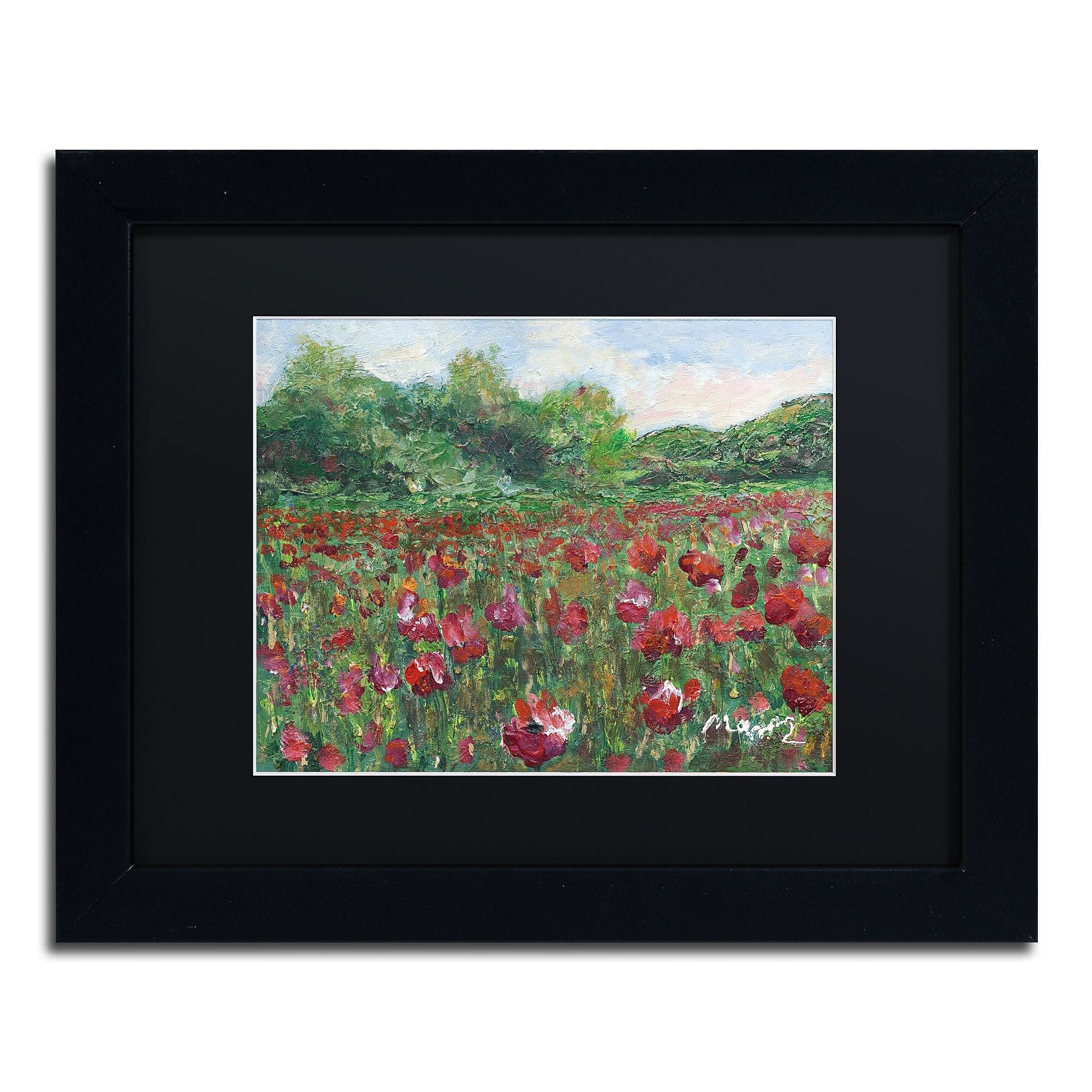 Trademark Fine Art ''Poppy Field Wood'' by Manor Shadian 11" x 14" Black Matted Black Frame (MA0620-B1114BMF)