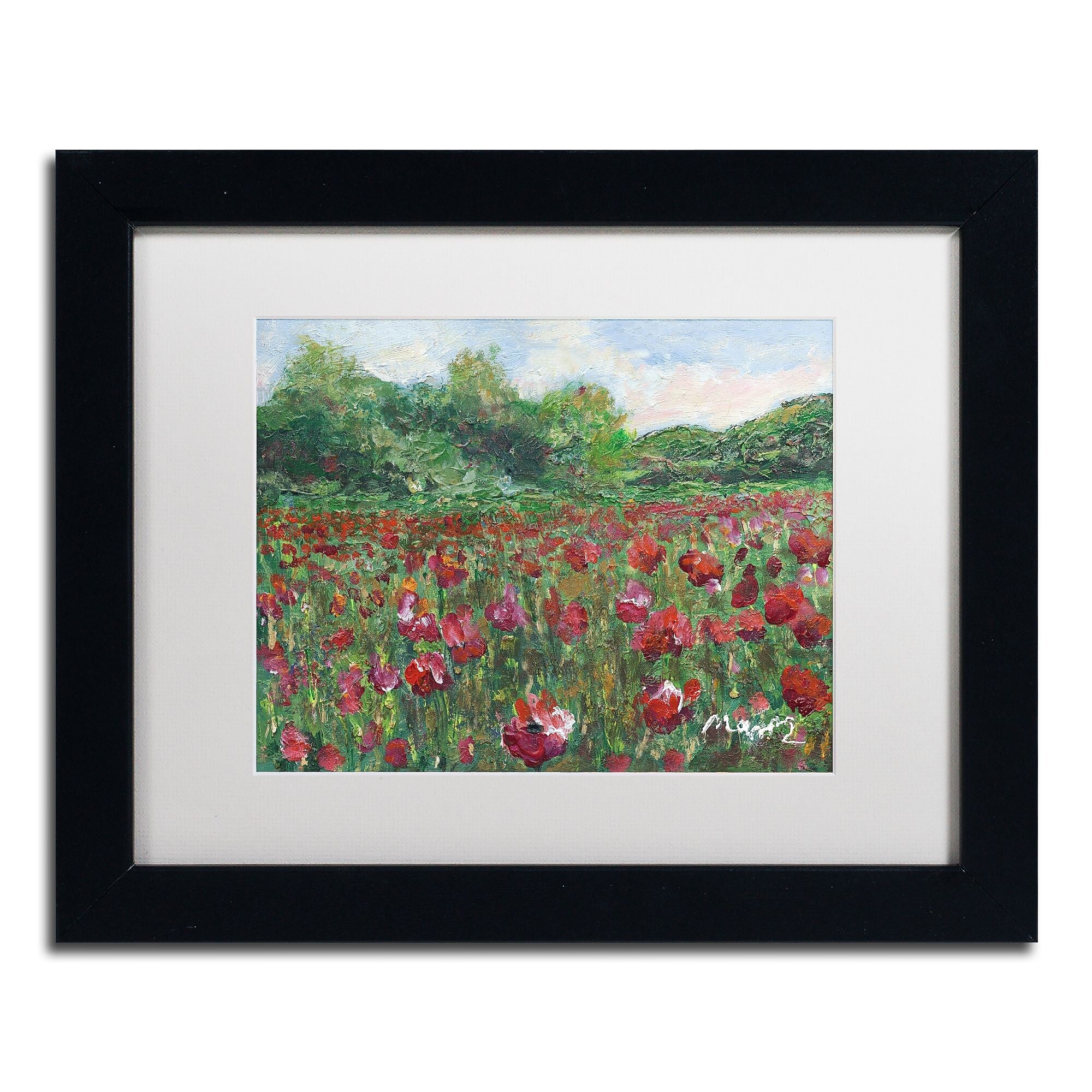 Trademark Fine Art ''Poppy Field Wood'' by Manor Shadian 11" x 14" White Matted Black Frame (MA0620-B1114MF)