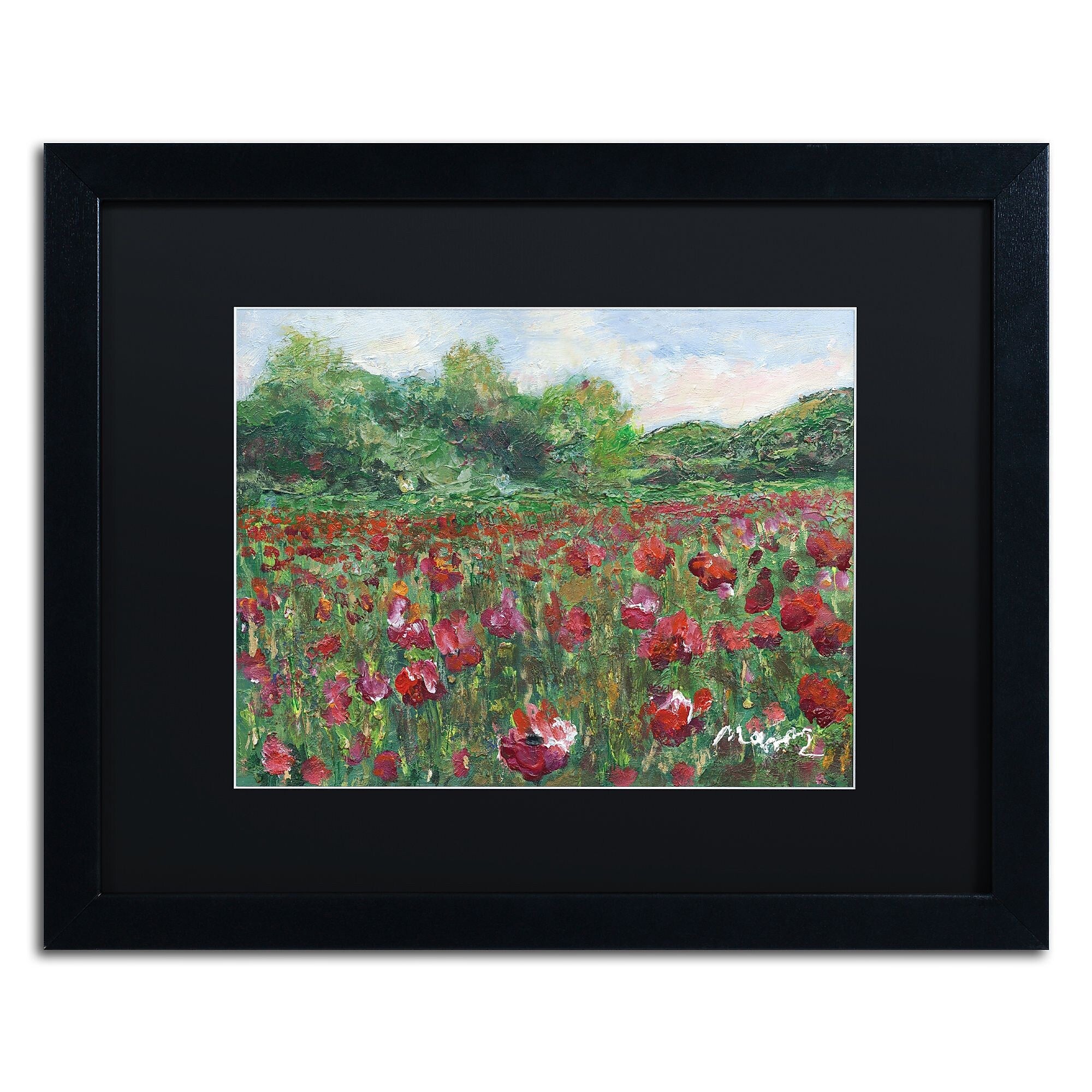 Trademark Fine Art ''Poppy Field Wood'' by Manor Shadian 16" x 20" Black Matted Black Frame (MA0620-B1620BMF)