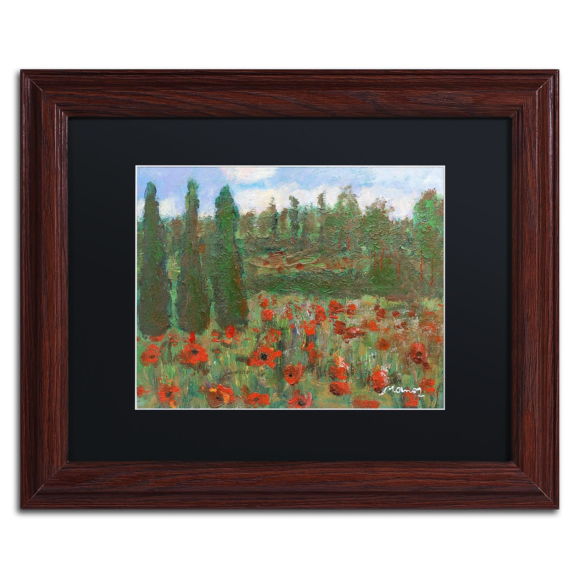 Trademark Fine Art ''Red Poppies in the Wood'' by Manor Shadian 11" x 14" Black Matted Wood Frame (MA0624-W1114BMF)