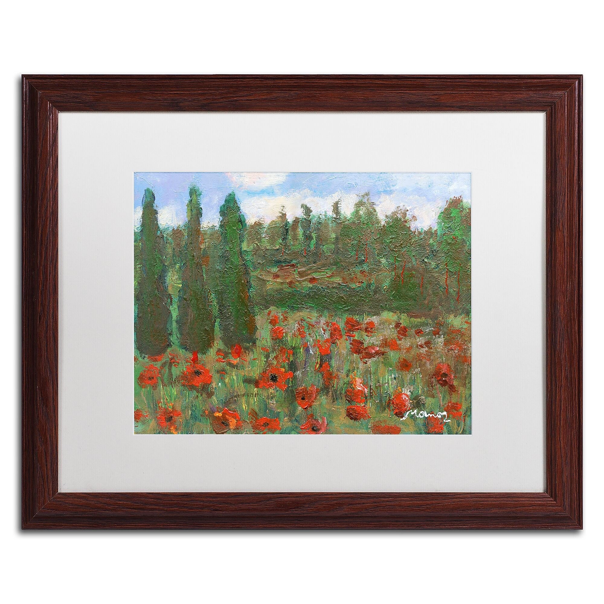 Trademark Fine Art ''Red Poppies in the Wood'' by Manor Shadian 16" x 20" White Matted Wood Frame (MA0624-W1620MF)