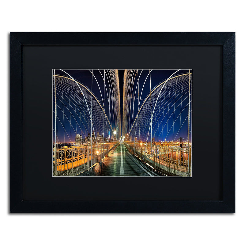 Trademark Fine Art ''Brooklyn Bridge Panorama'' by David Ayash 16" x 20" Black Matted Black Frame (MA0629-B1620BMF)