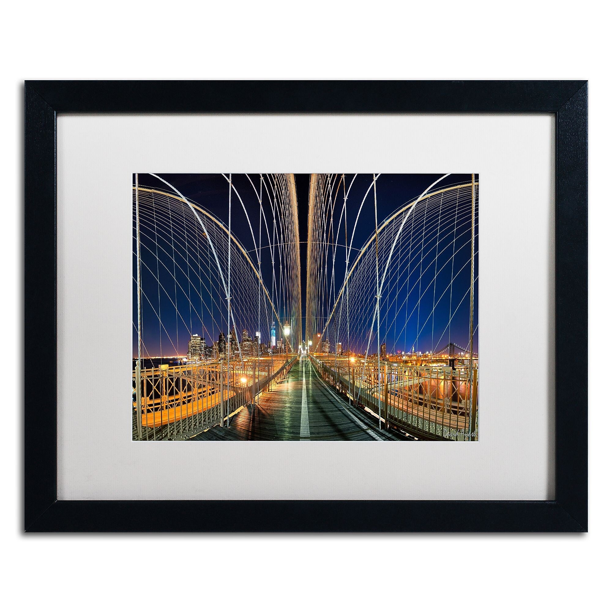 Trademark Fine Art ''Brooklyn Bridge Panorama'' by David Ayash 16" x 20" White Matted Black Frame (MA0629-B1620MF)