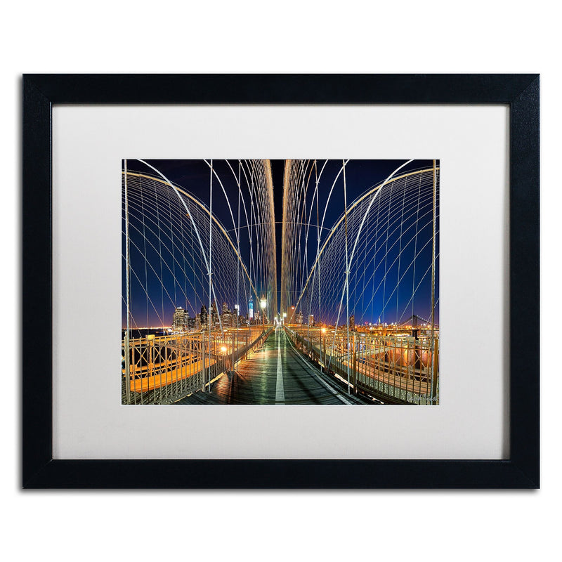 Trademark Fine Art ''Brooklyn Bridge Panorama'' by David Ayash 16" x 20" White Matted Black Frame (MA0629-B1620MF)