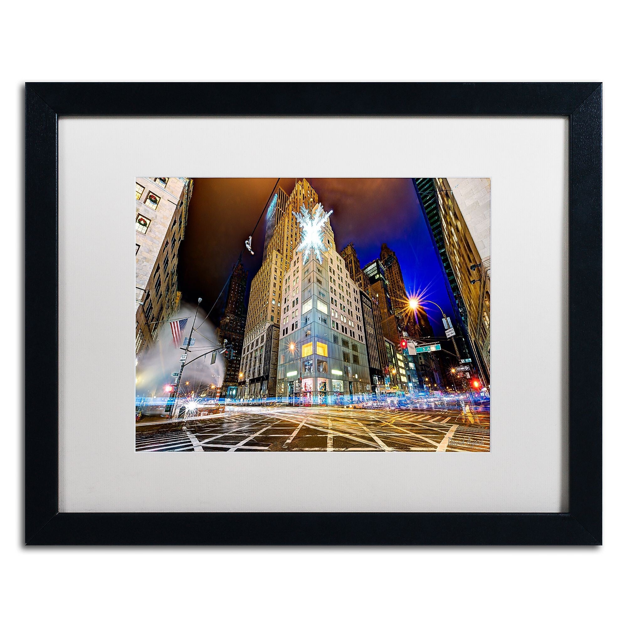 Trademark Fine Art ''Christmas in New York'' by David Ayash 16" x 20" White Matted Black Frame (MA0630-B1620MF)