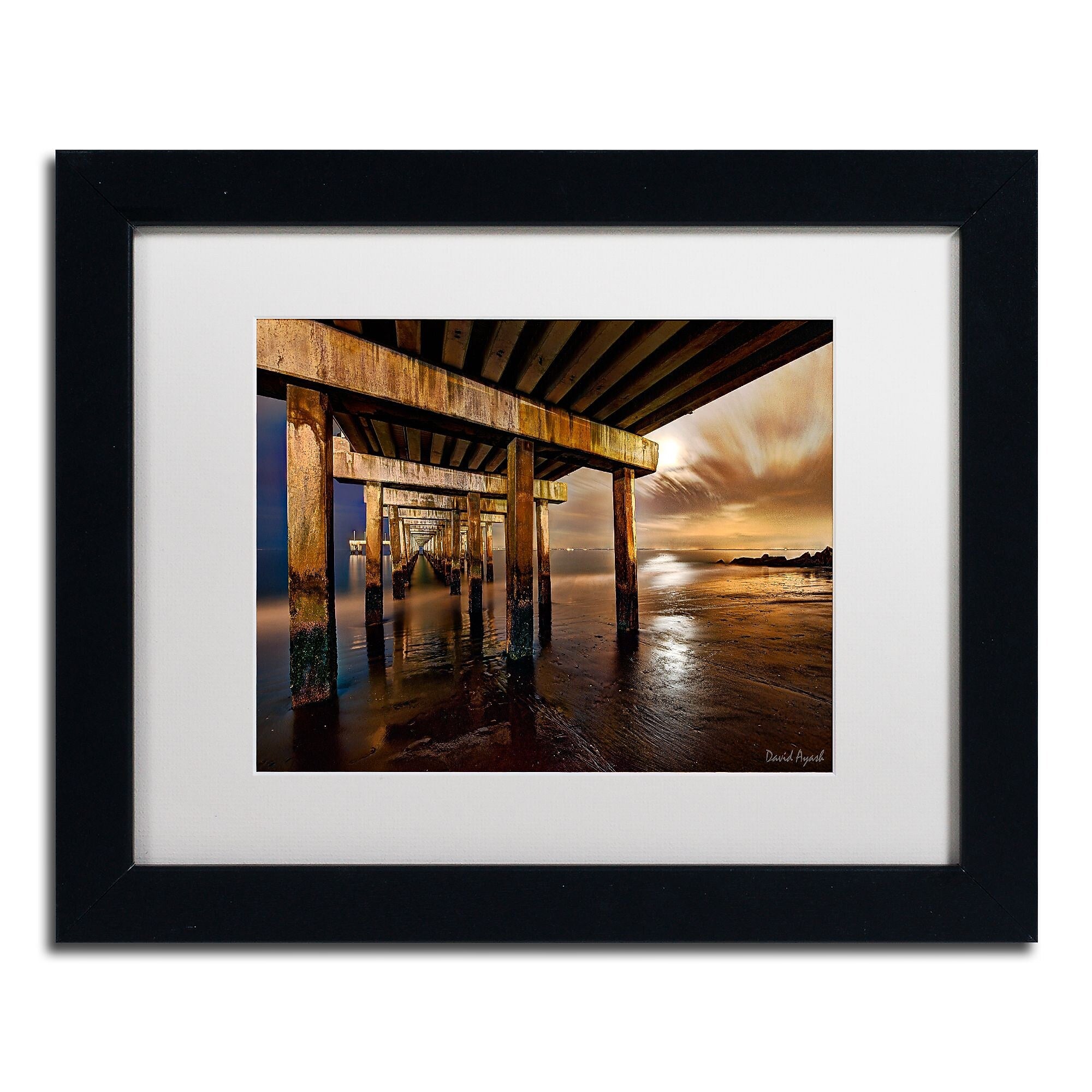 Trademark Fine Art ''Coney Island Pier by Moonlight'' by David Ayash 11" x 14" White Matted Black Frame (MA0631-B1114MF)