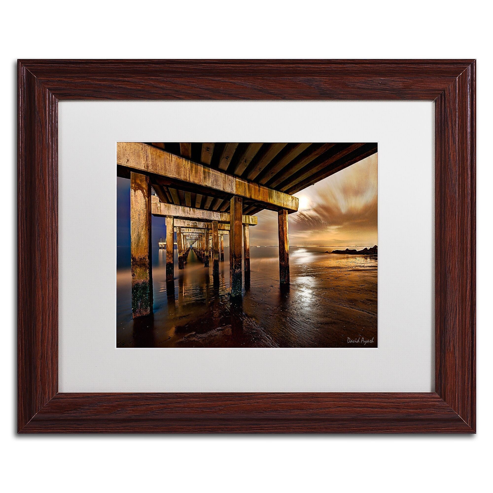 Trademark Fine Art ''Coney Island Pier by Moonlight'' by David Ayash 11" x 14" White Matted Wood Frame (MA0631-W1114MF)