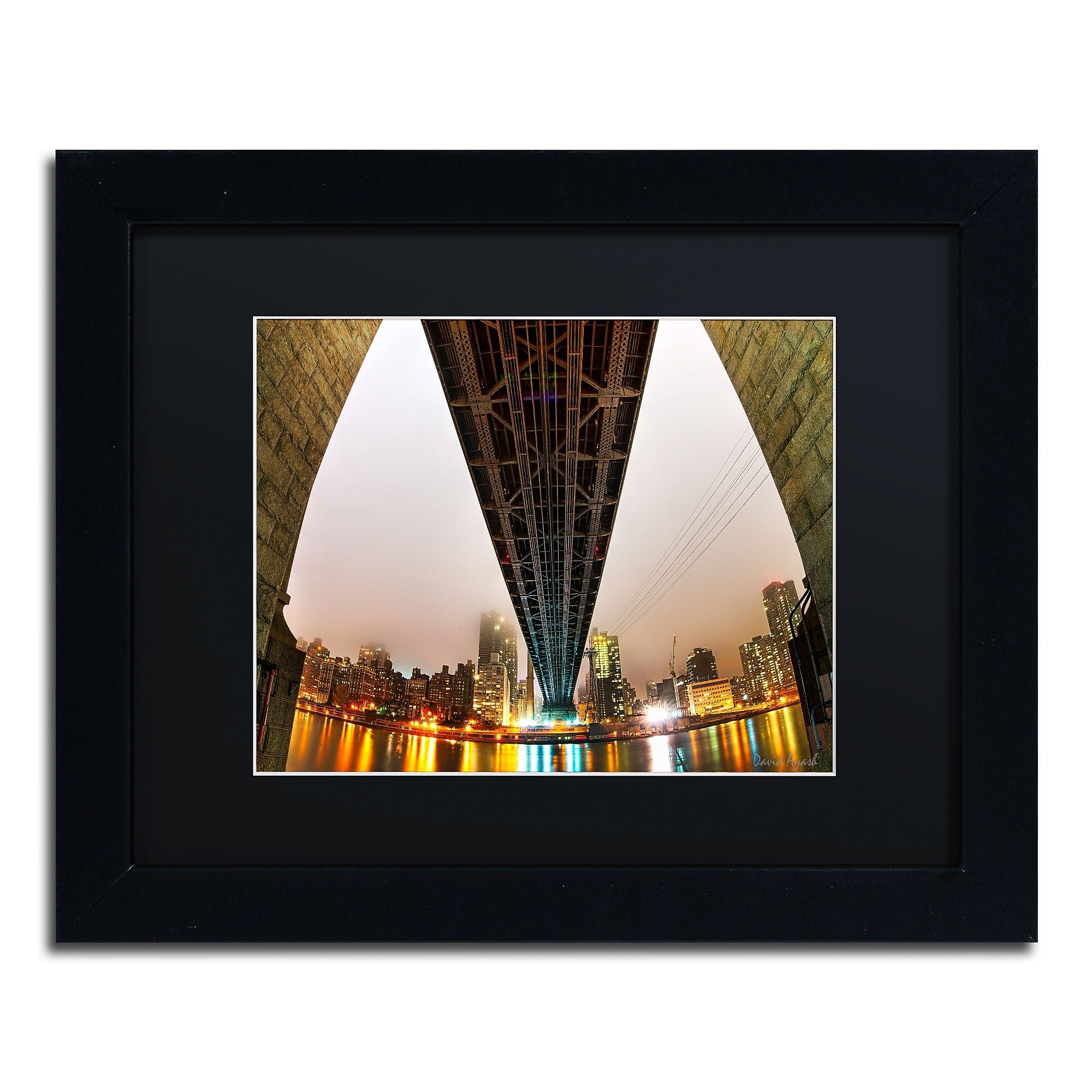 Trademark Fine Art ''Under the Qeensboro Bridge'' by David Ayash 11" x 14" Black Matted Black Frame (MA0633-B1114BMF)