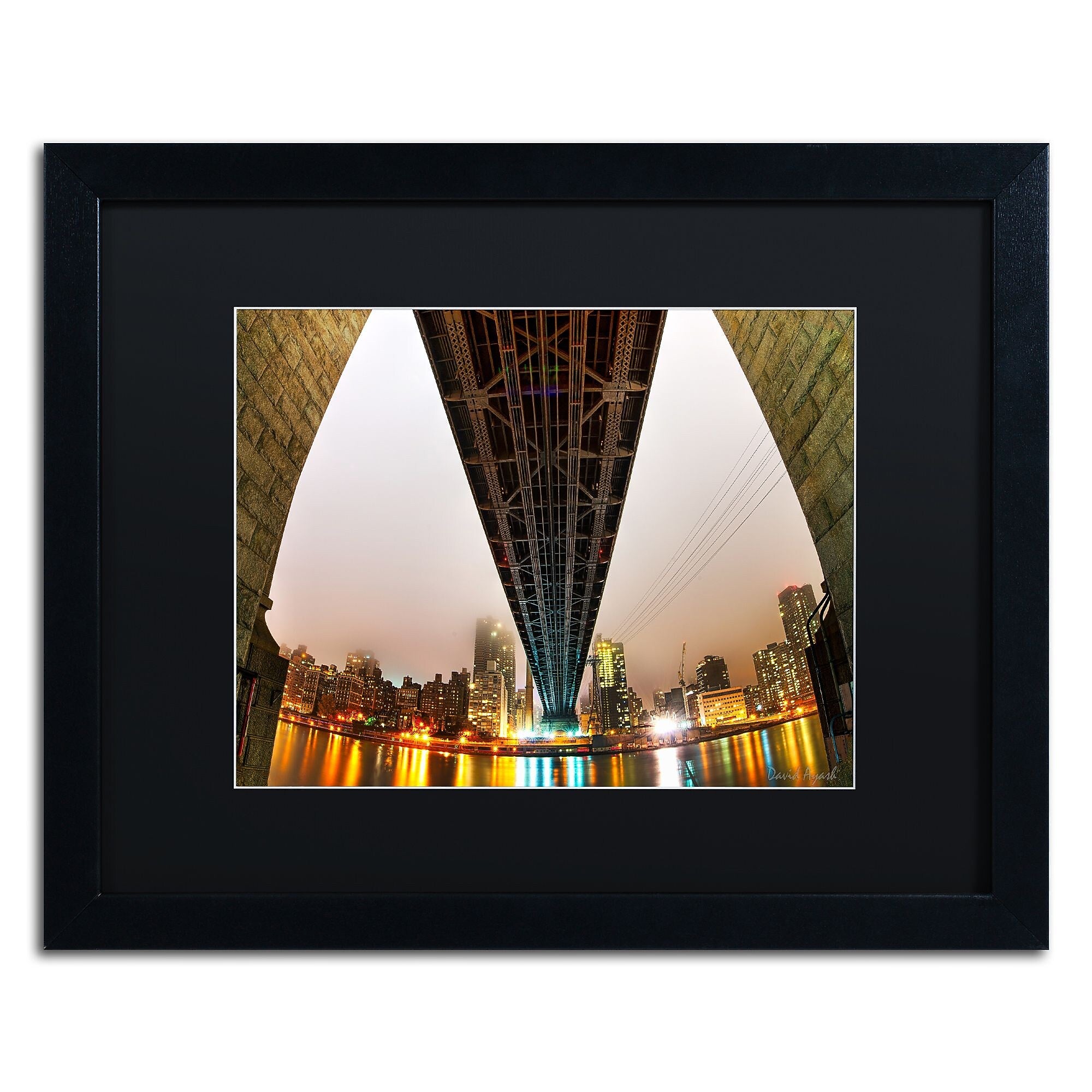 Trademark Fine Art ''Under the Qeensboro Bridge'' by David Ayash 16" x 20" Black Matted Black Frame (MA0633-B1620BMF)