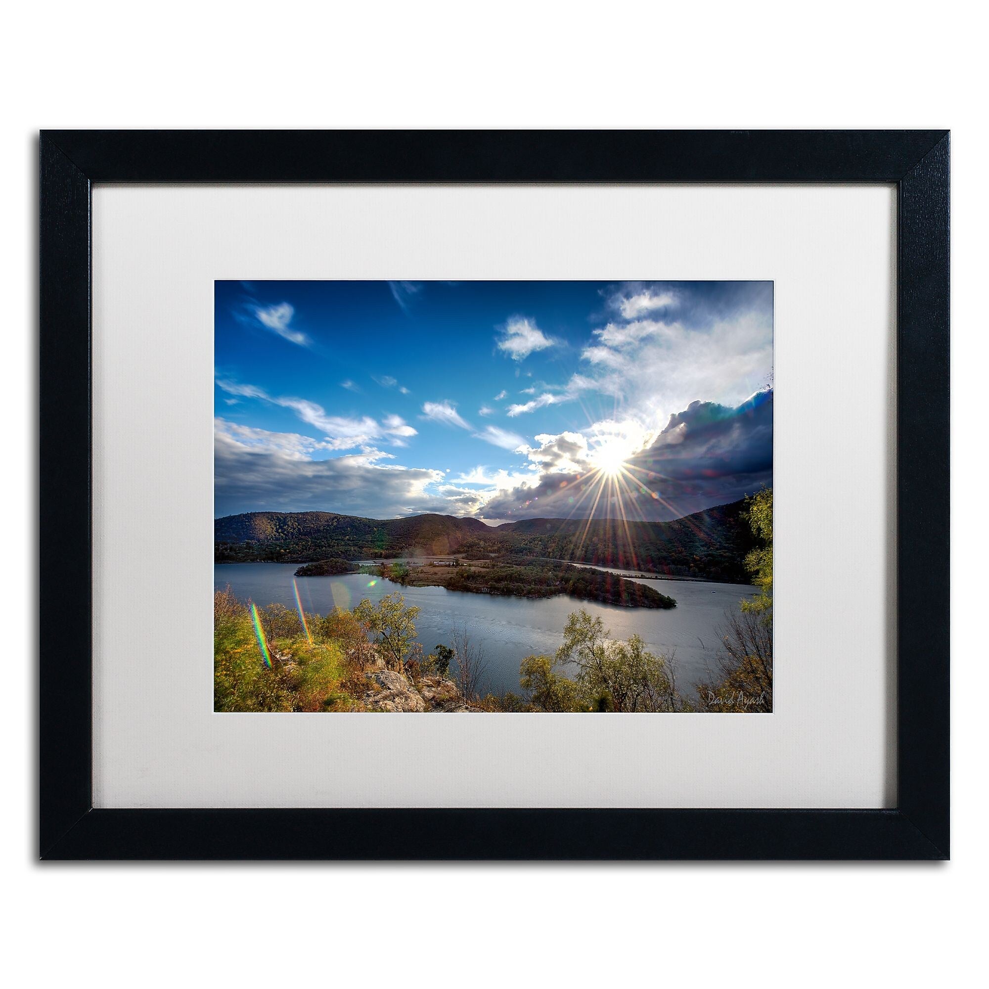 Trademark Fine Art ''Sunset Over the Hudson'' by David Ayash 16" x 20" White Matted Black Frame (MA0642-B1620MF)