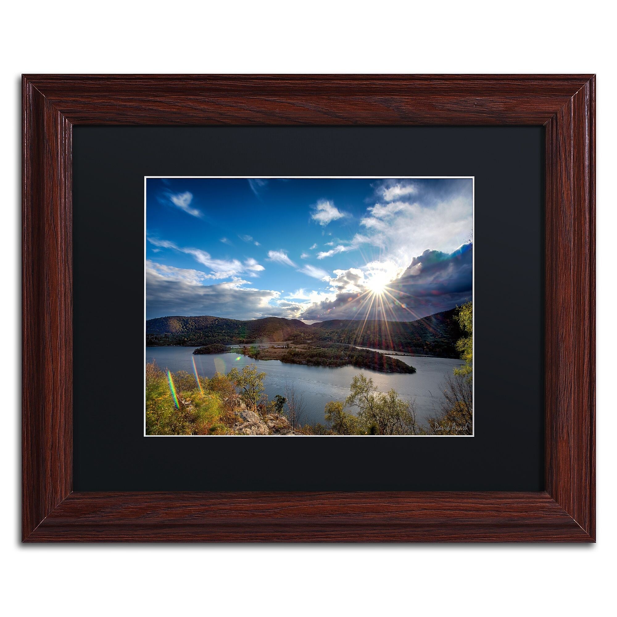Trademark Fine Art ''Sunset Over the Hudson'' by David Ayash 11" x 14" Black Matted Wood Frame (MA0642-W1114BMF)