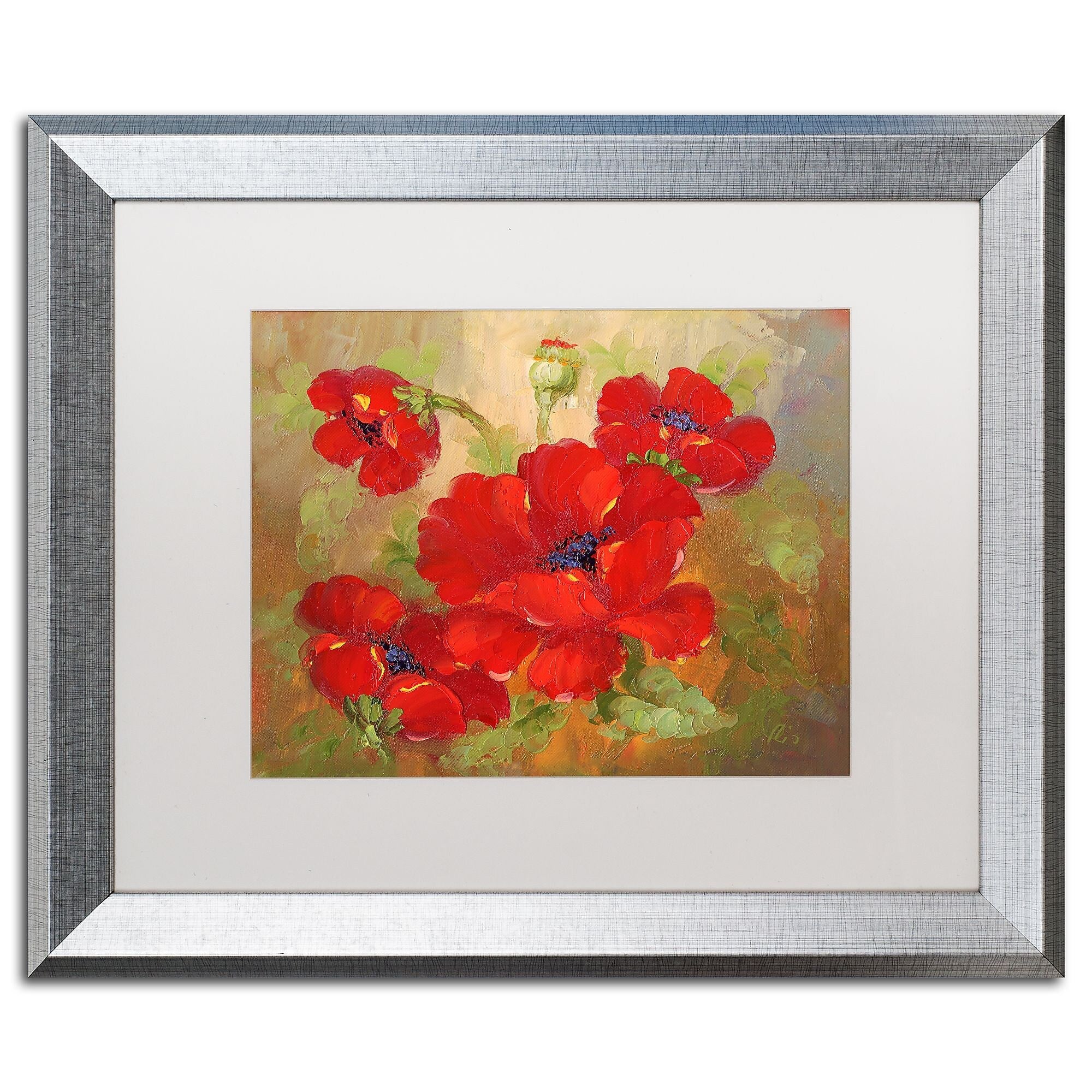 Trademark Fine Art ''Poppies'' by Rio 16" x 20" White Matted Silver Frame (MA077-S1620MF)