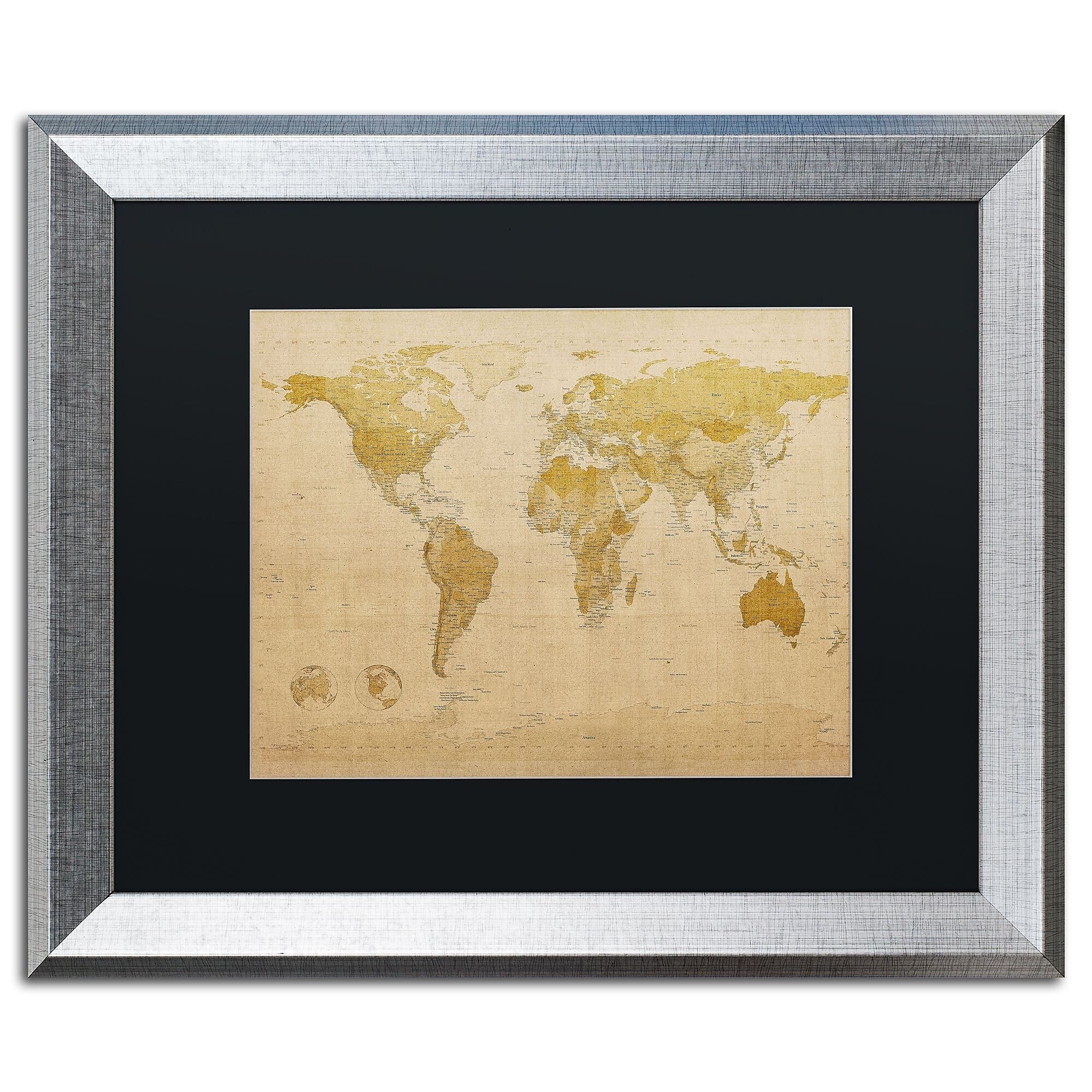 Trademark Fine Art ''Antique World Map'' by Michael Tompsett 16" x 20" Black Matted Silver Frame (MT0001-S1620BMF)