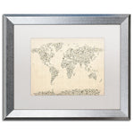 Trademark Fine Art ''Music Note World Map'' by Michael Tompsett 16" x 20" White Matted Silver Frame (MT0003-S1620MF)