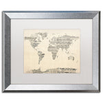 Trademark Fine Art ''Old Sheet Music World Map'' by Michael Tompsett 16" x 20" Silver Frame (MT0016-S1620MF)
