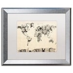 Trademark Fine Art ''Old Clocks World Map'' by Michael Tompsett 16" x 20" White Matted Silver Frame (MT0025-S1620MF)