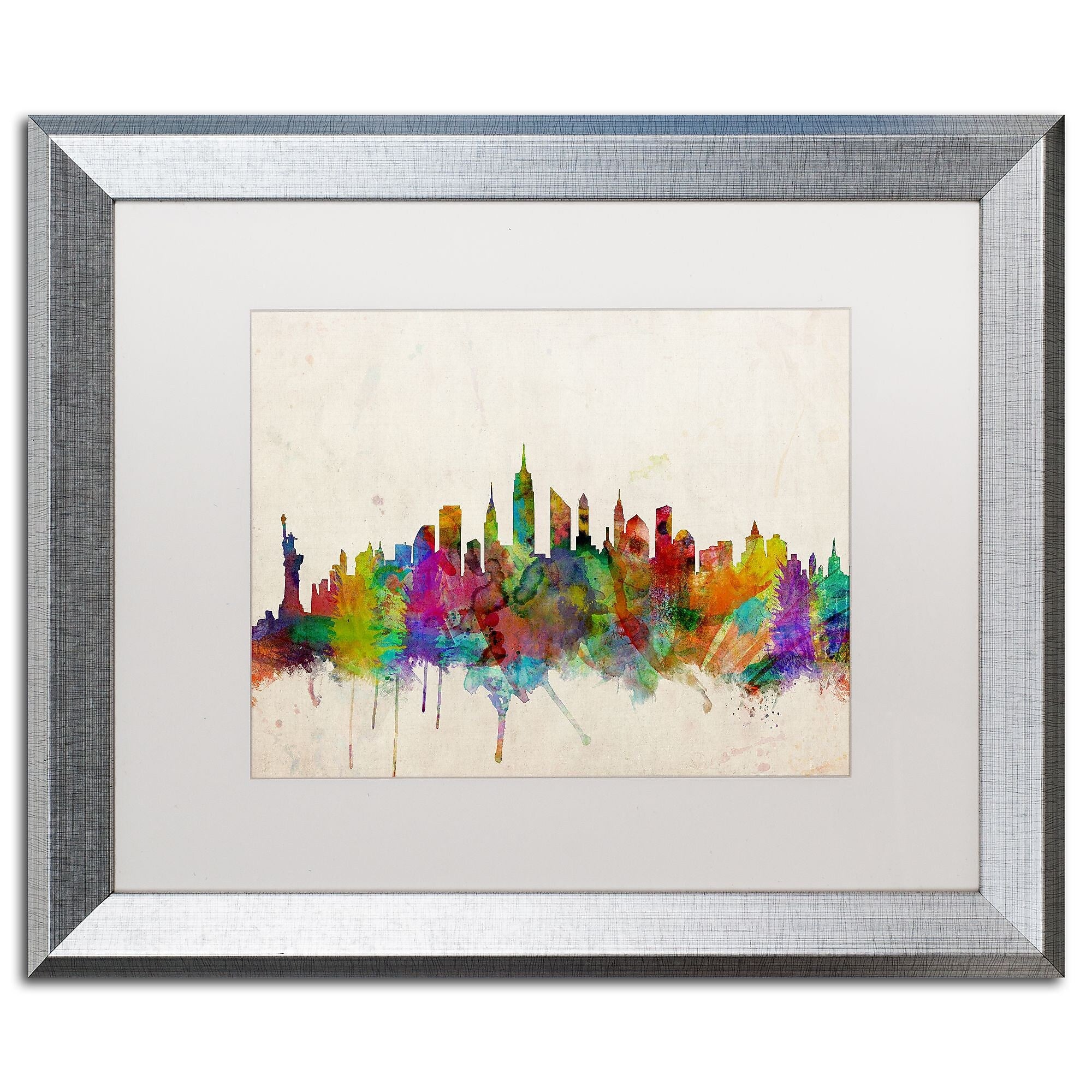 Trademark Fine Art ''New York Skyline'' by Michael Tompsett 16" x 20" White Matted Silver Frame (MT0187-S1620MF)
