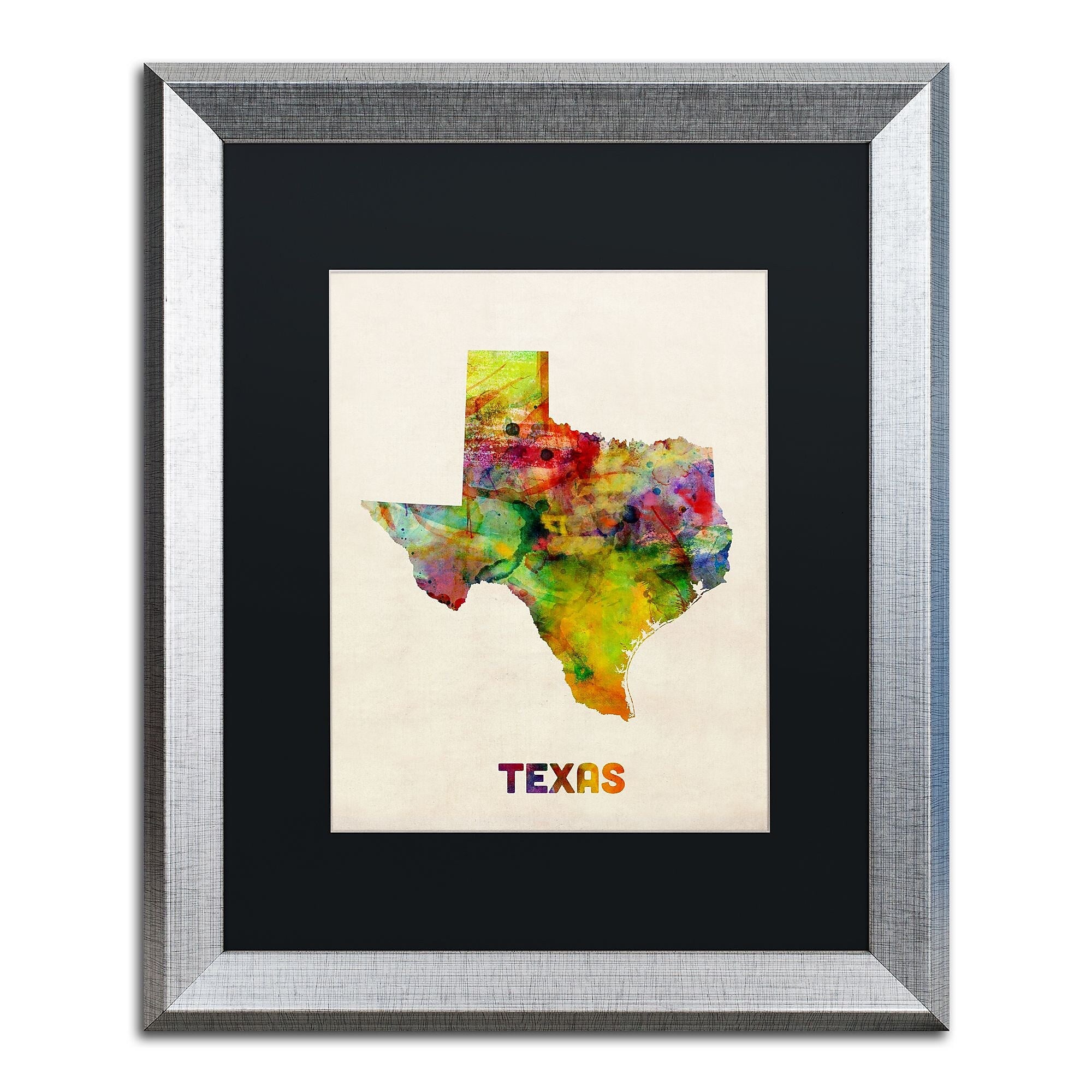 Trademark Fine Art ''Texas Map'' by Michael Tompsett 16" x 20" Black Matted Silver Frame (MT0320-S1620BMF)