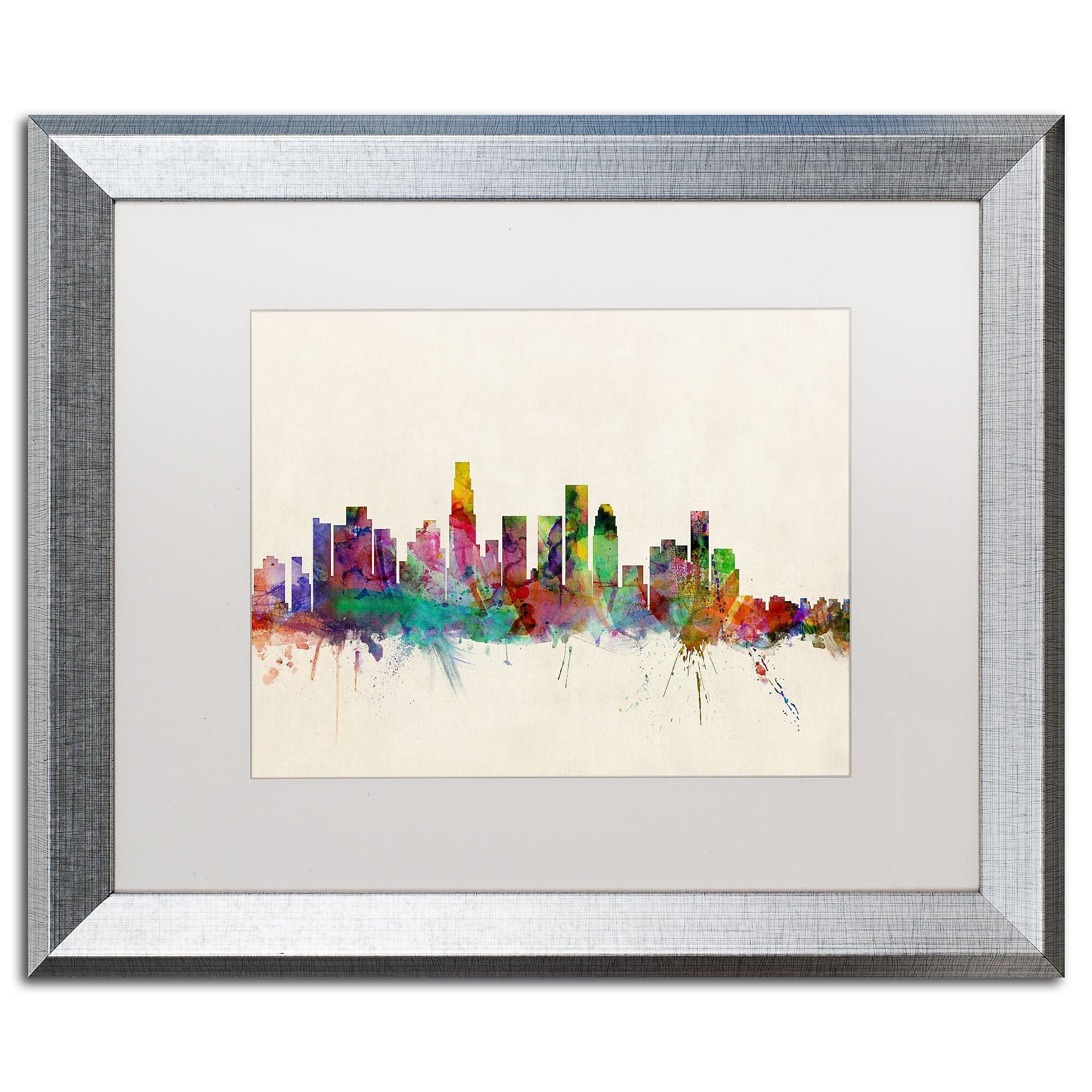 Trademark Fine Art ''Los Angeles CA'' by Michael Tompsett 16" x 20" White Matted Silver Frame (MT0373-S1620MF)