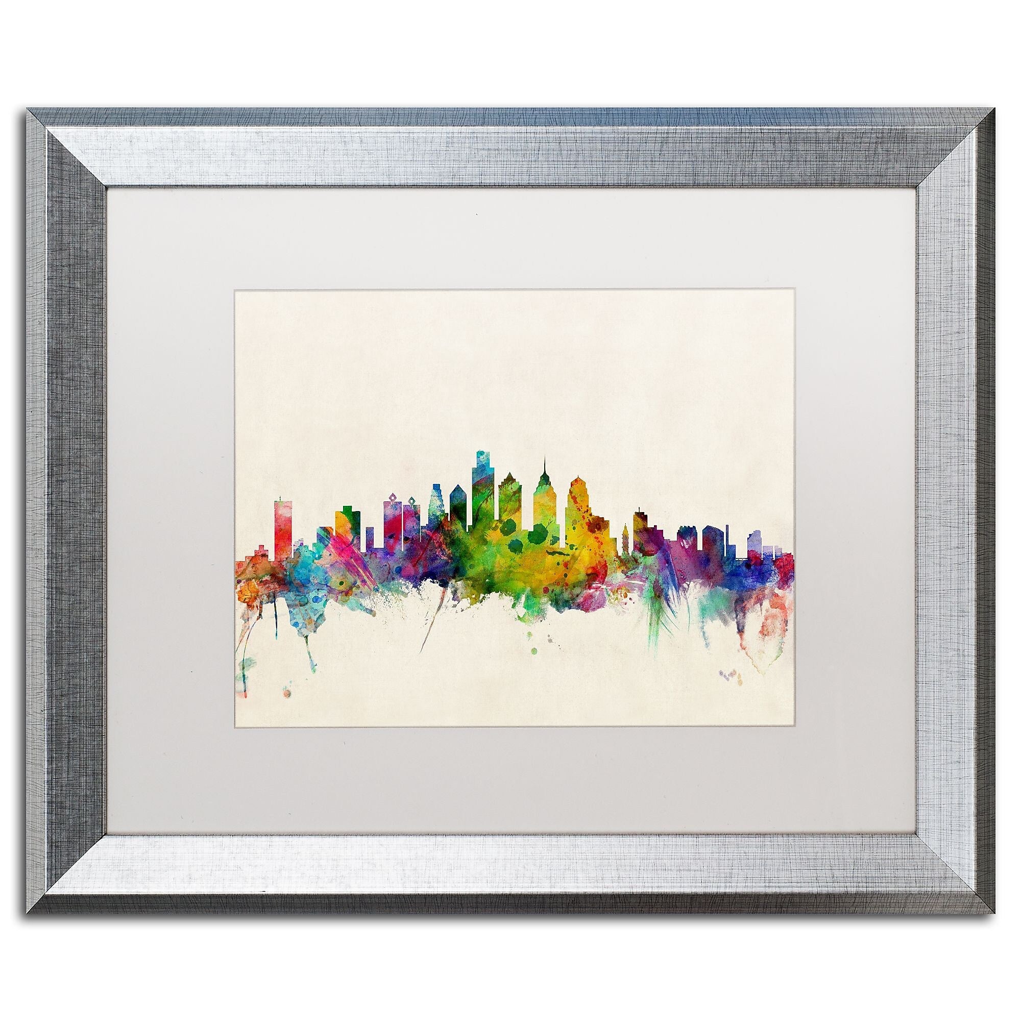 Trademark Fine Art ''Philadelphia PA'' by Michael Tompsett 16" x 20" White Matted Silver Frame (MT0379-S1620MF)