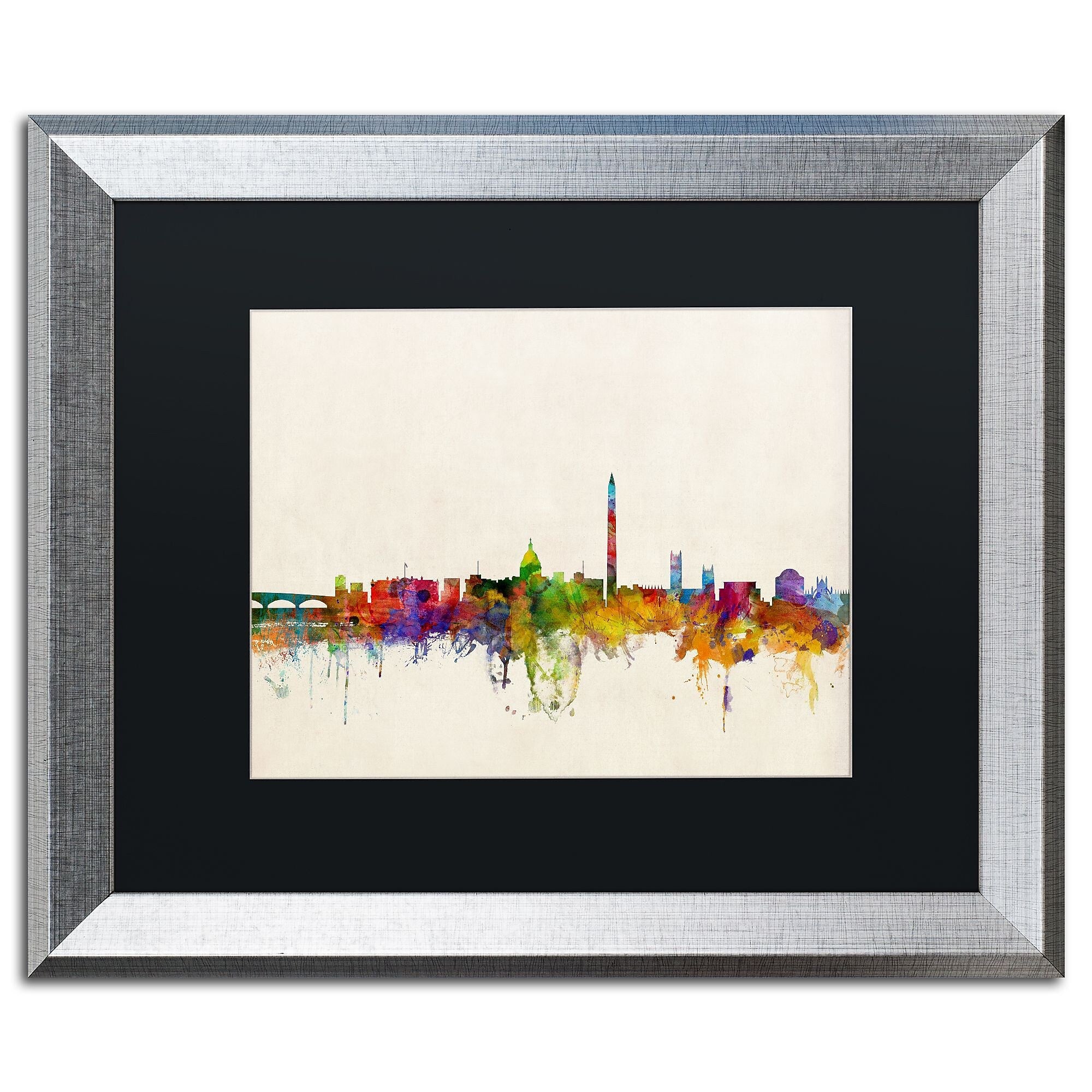 Trademark Fine Art ''Washington DC Skyline'' by Michael Tompsett 16" x 20" Black Matted Silver Frame (MT0427-S1620BMF)