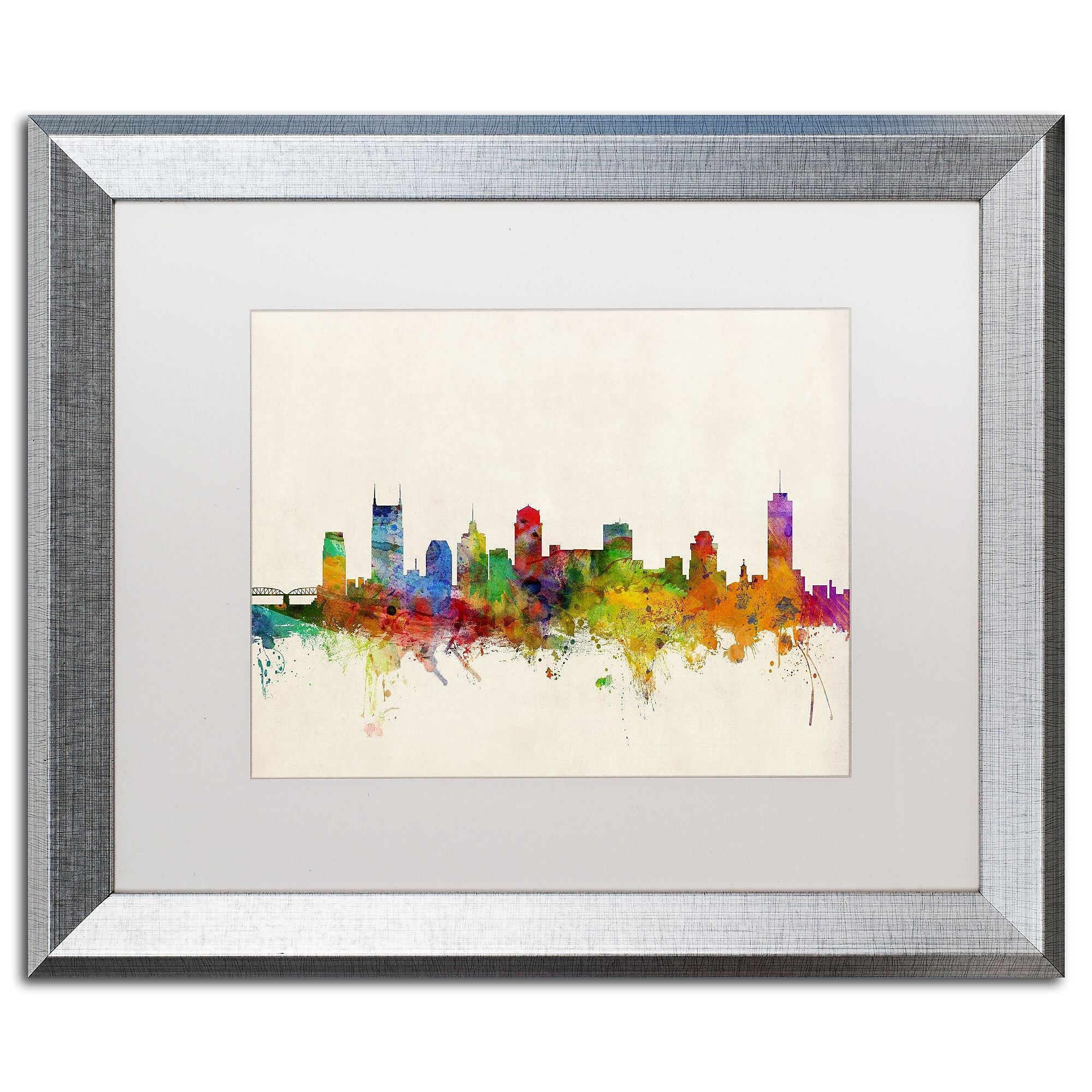 Trademark Fine Art ''Nashville Skyline'' by Michael Tompsett 16" x 20" White Matted Silver Frame (MT0428-S1620MF)
