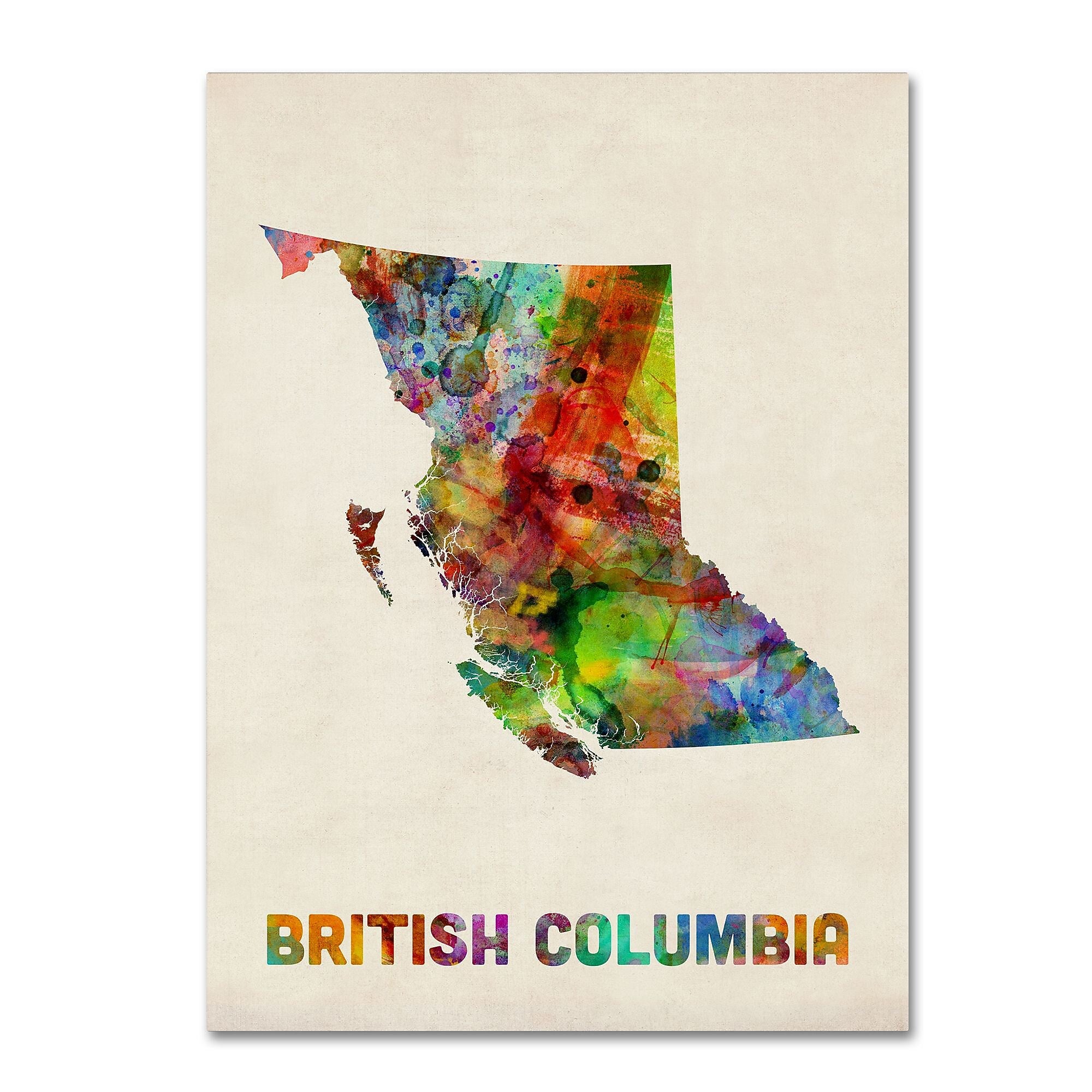 Trademark Fine Art ''British Columbia Watercolor Map'' by Michael Tompsett 35" x 47" Canvas Art (MT0503-C3547GG)