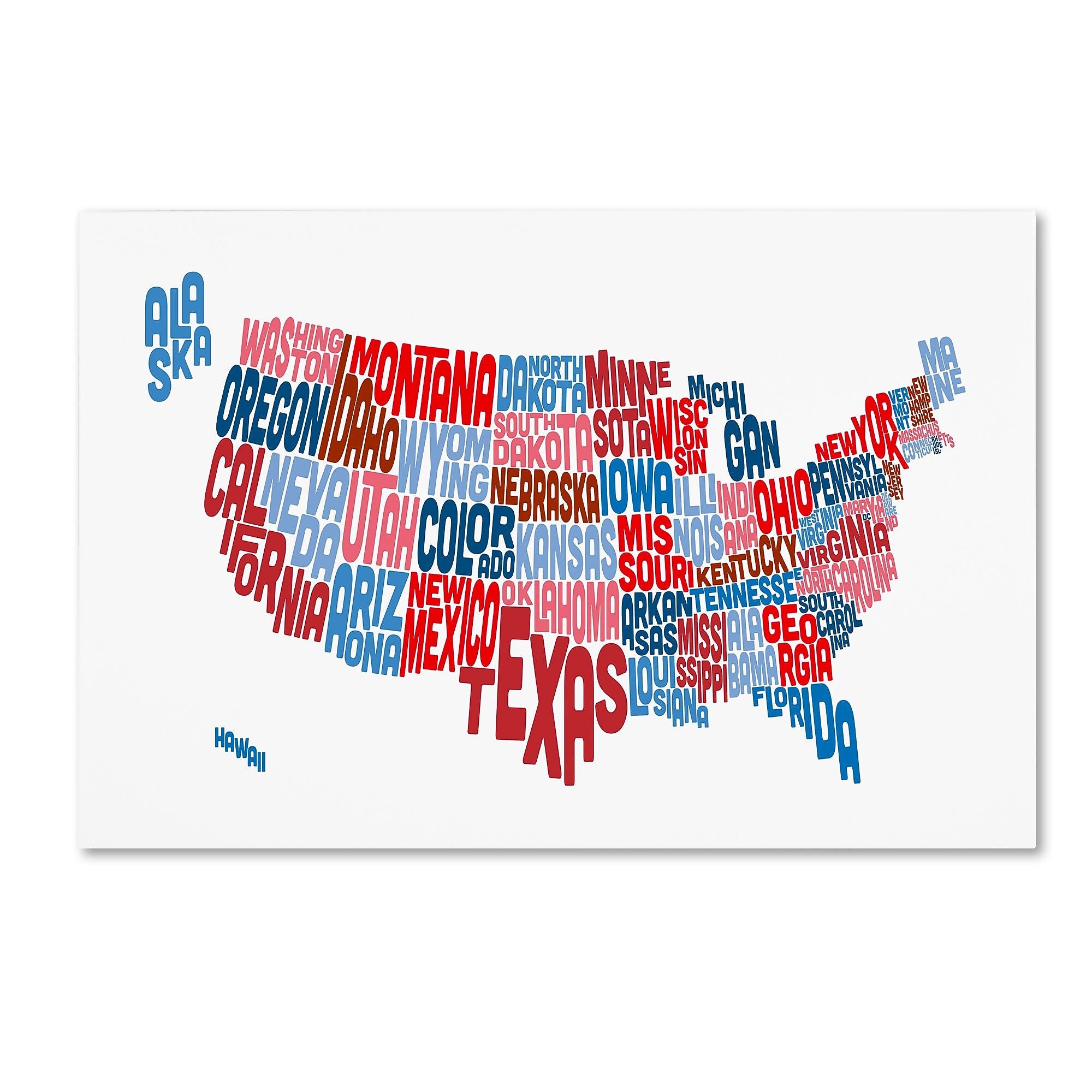 Trademark Fine Art ''United States Typography Text Map'' by Michael Tompsett 16" x 24" Canvas Art (MT0504-C1624GG)
