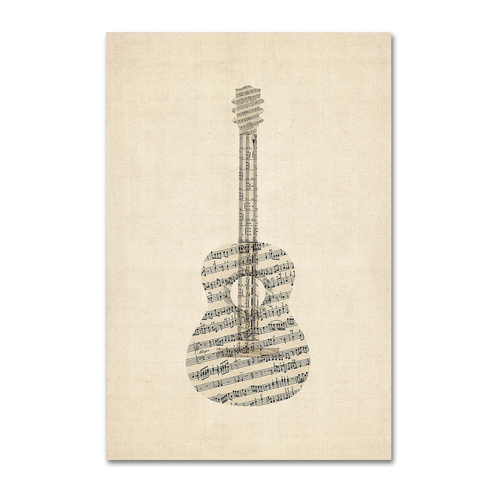 Trademark Fine Art ''Acoustic Guitar Old Sheet Music'' by Michael Tompsett 16" x 24" Canvas Art (MT0506-C1624GG)