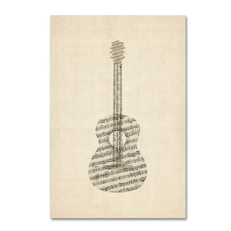 Trademark Fine Art ''Acoustic Guitar Old Sheet Music'' by Michael Tompsett 16" x 24" Canvas Art (MT0506-C1624GG)