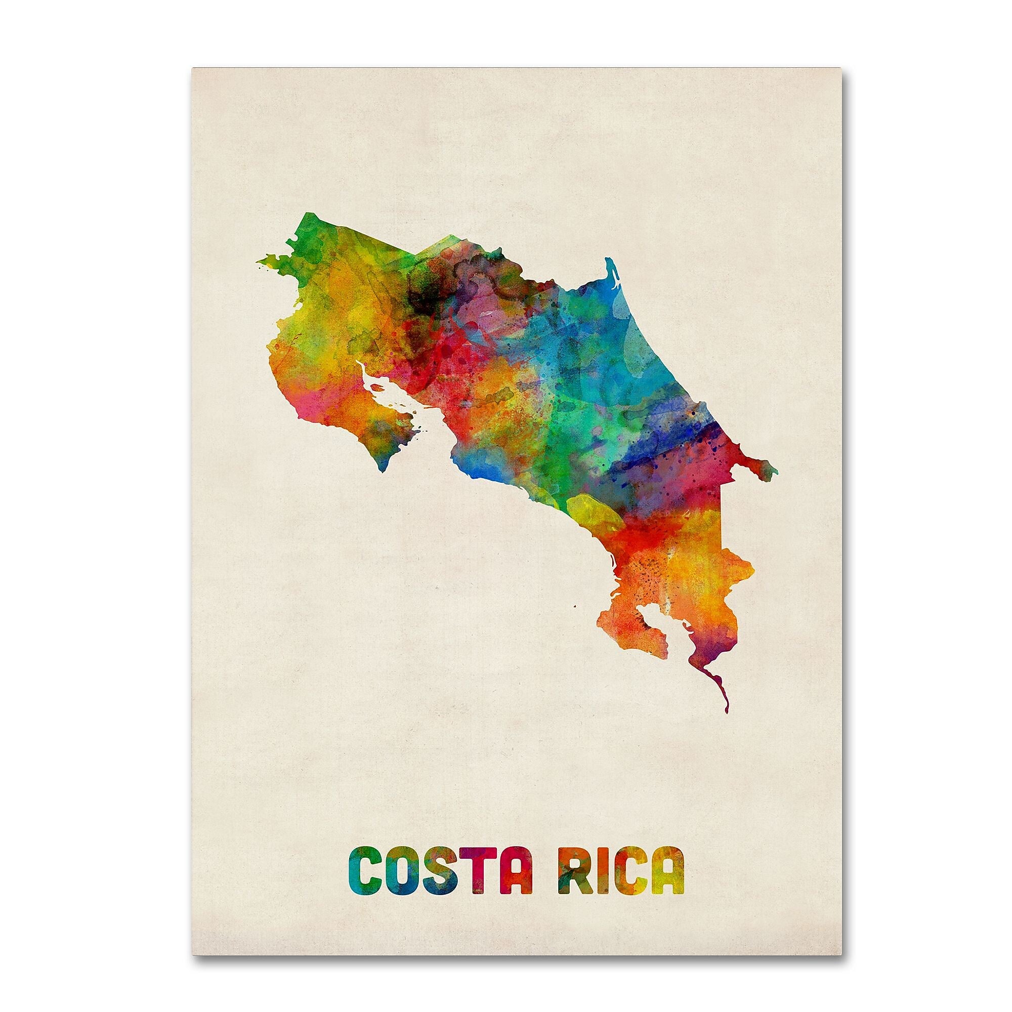 Trademark Fine Art ''Costa Rica Watercolor Map'' by Michael Tompsett 35" x 47" Canvas Art (MT0510-C3547GG)