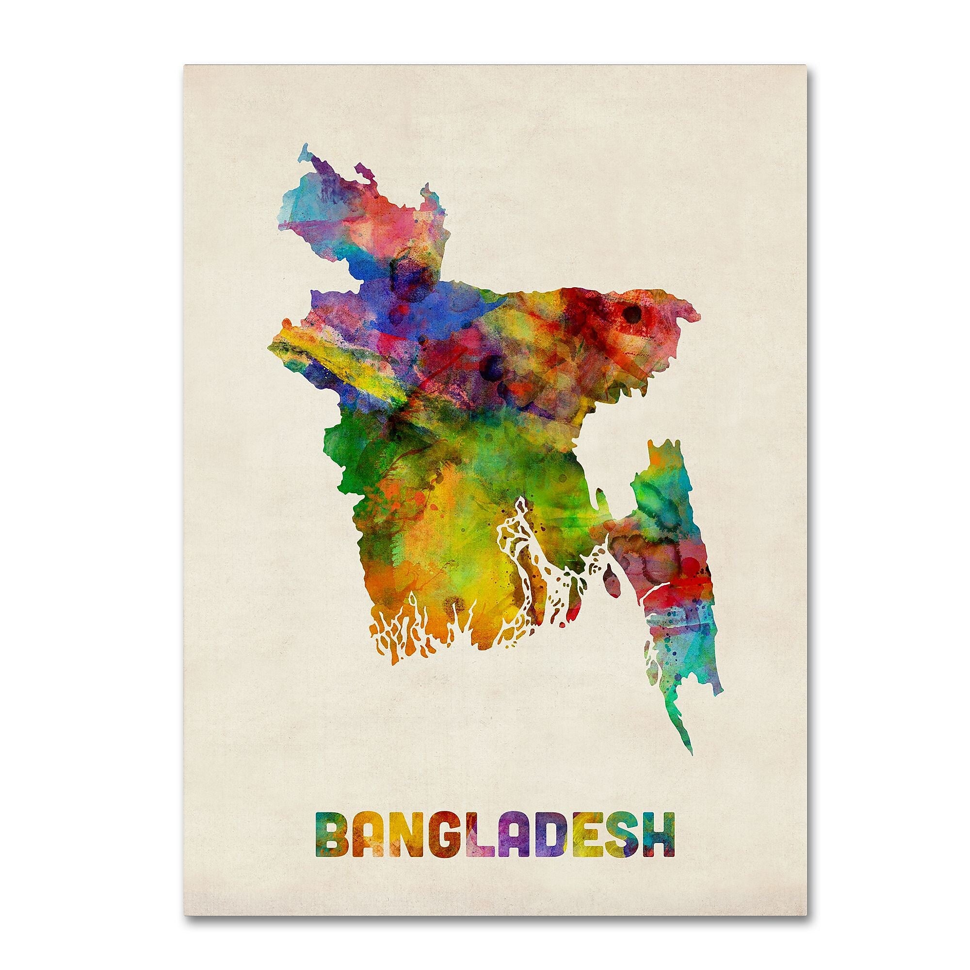 Trademark Fine Art ''Bangladesh Watercolor Map'' by Michael Tompsett 35" x 47" Canvas Art (MT0511-C3547GG)