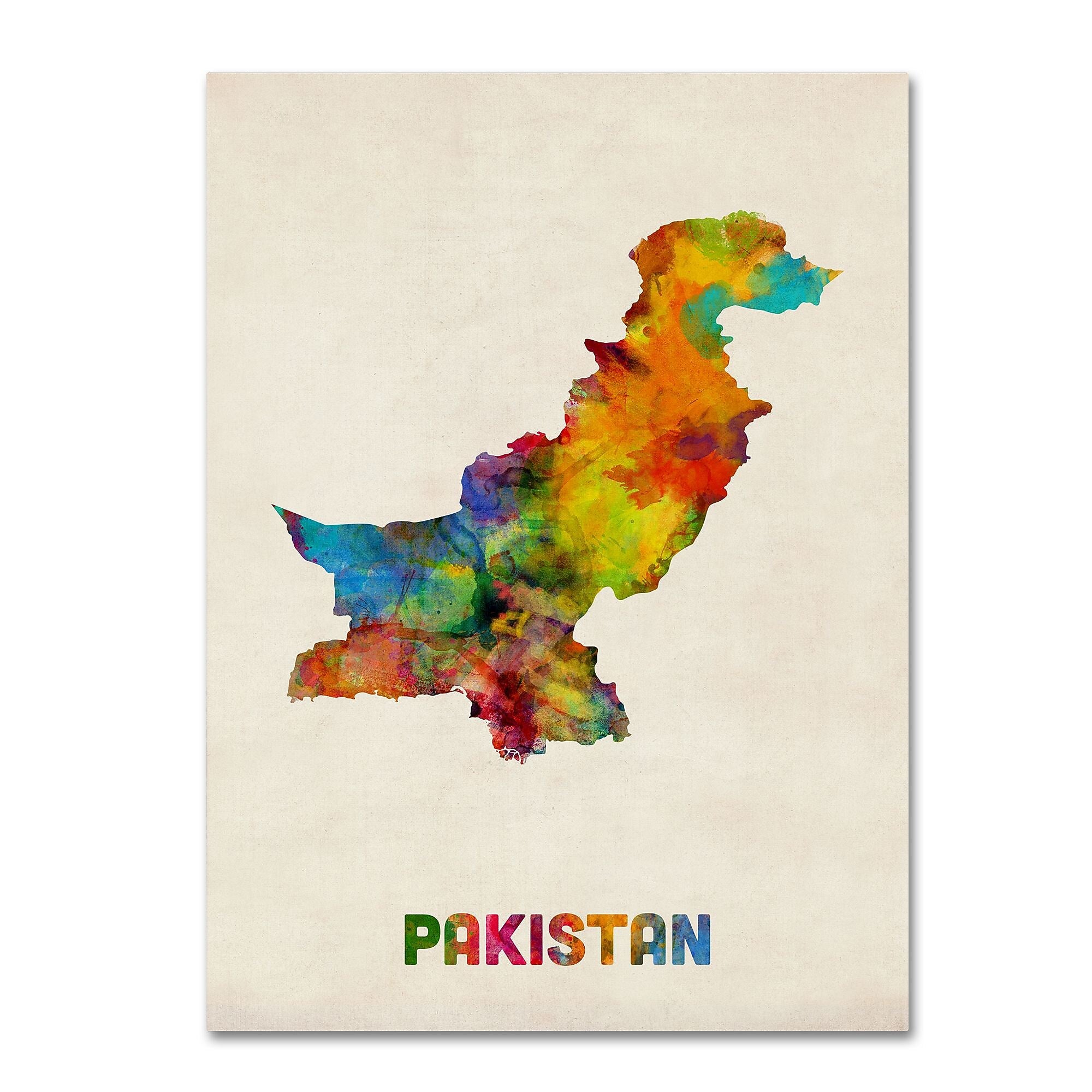 Trademark Fine Art ''Pakistan Watercolor Map'' by Michael Tompsett 35" x 47" Canvas Art (MT0512-C3547GG)