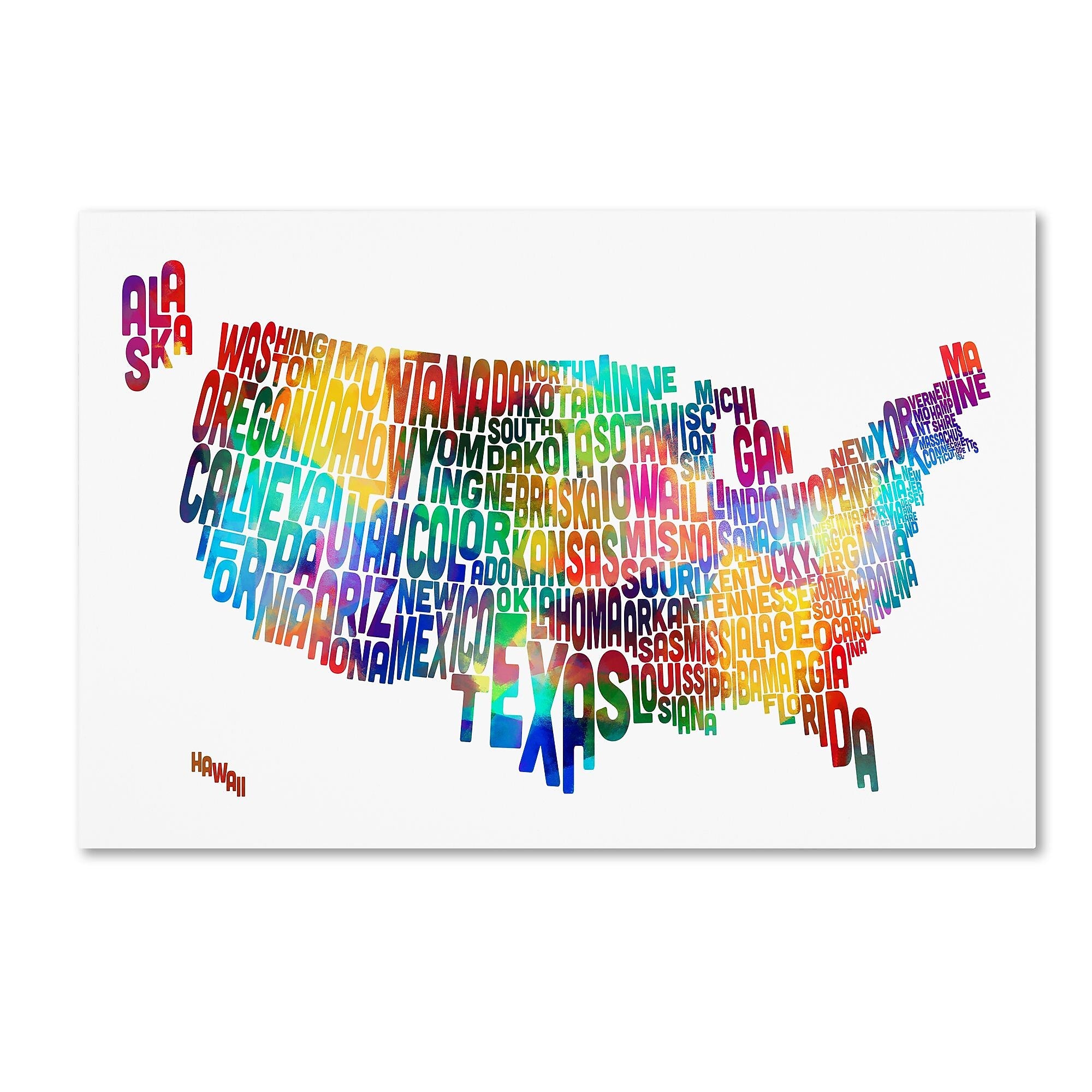 Trademark Fine Art ''United States Typography Text Map 2'' by Michael Tompsett 16" x 24" Canvas Art (MT0513-C1624GG)