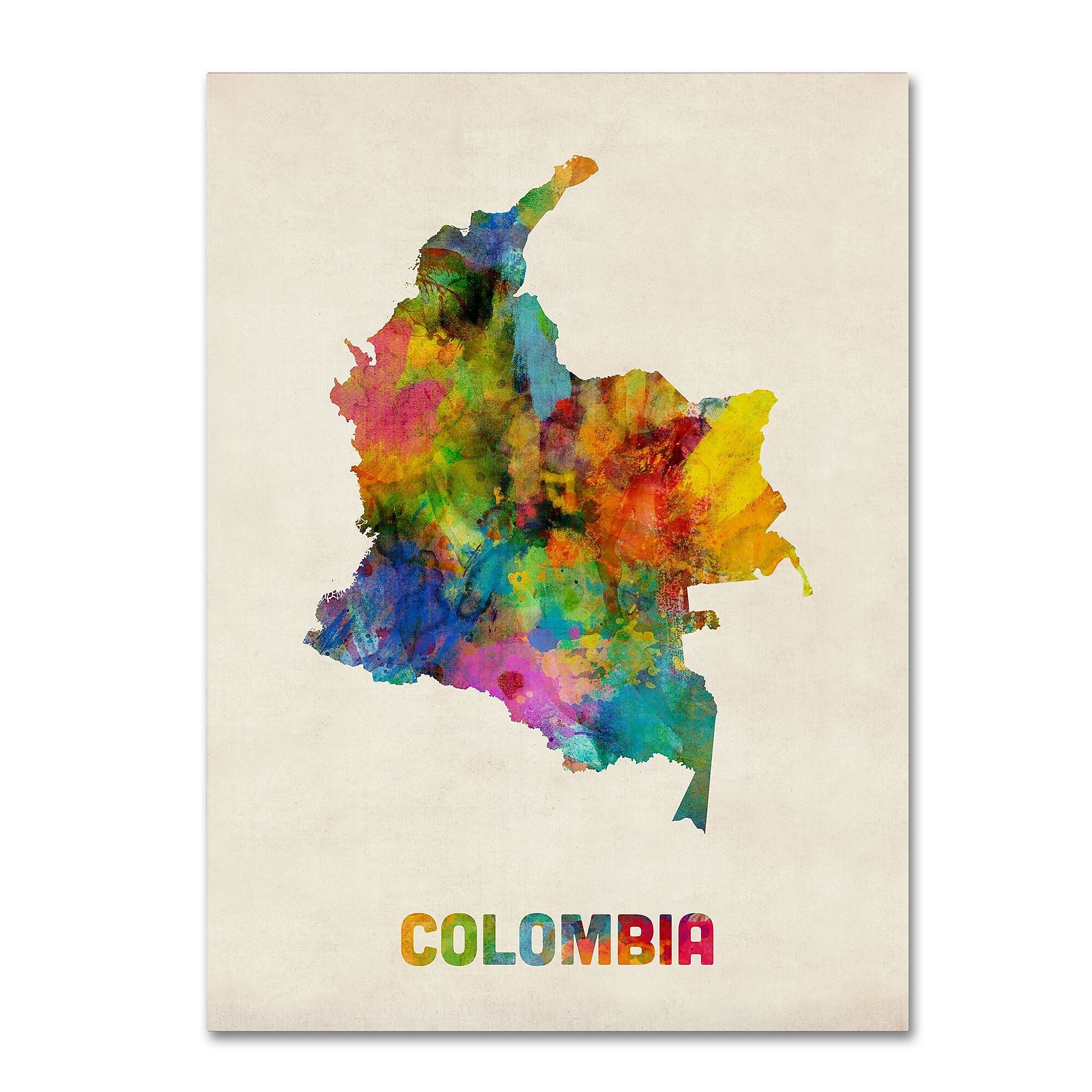 Trademark Fine Art ''Colombia Watercolor Map'' by Michael Tompsett 35" x 47" Canvas Art (MT0518-C3547GG)